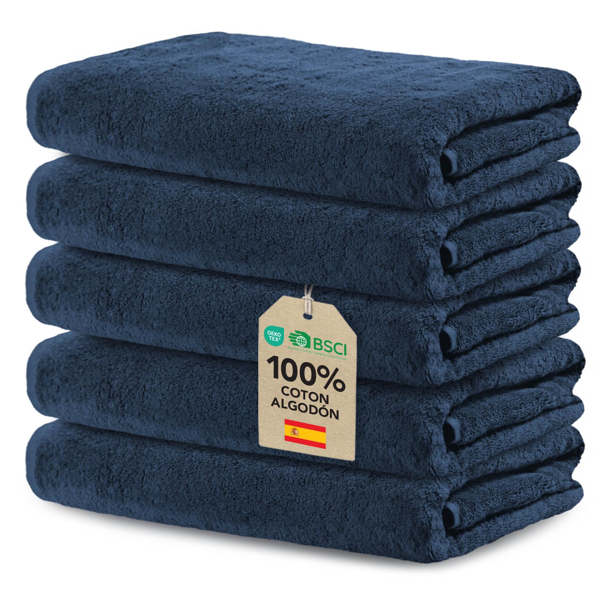 Ôhm Toallas de Cara 30x50 cm 100% Algodón 500 g/m² – Toalla Pequeña de Bidet y Lavabo – Suave y Alta Absorción – Color Azul Oscuro, Oeko-Tex – Pack 5 Unidades