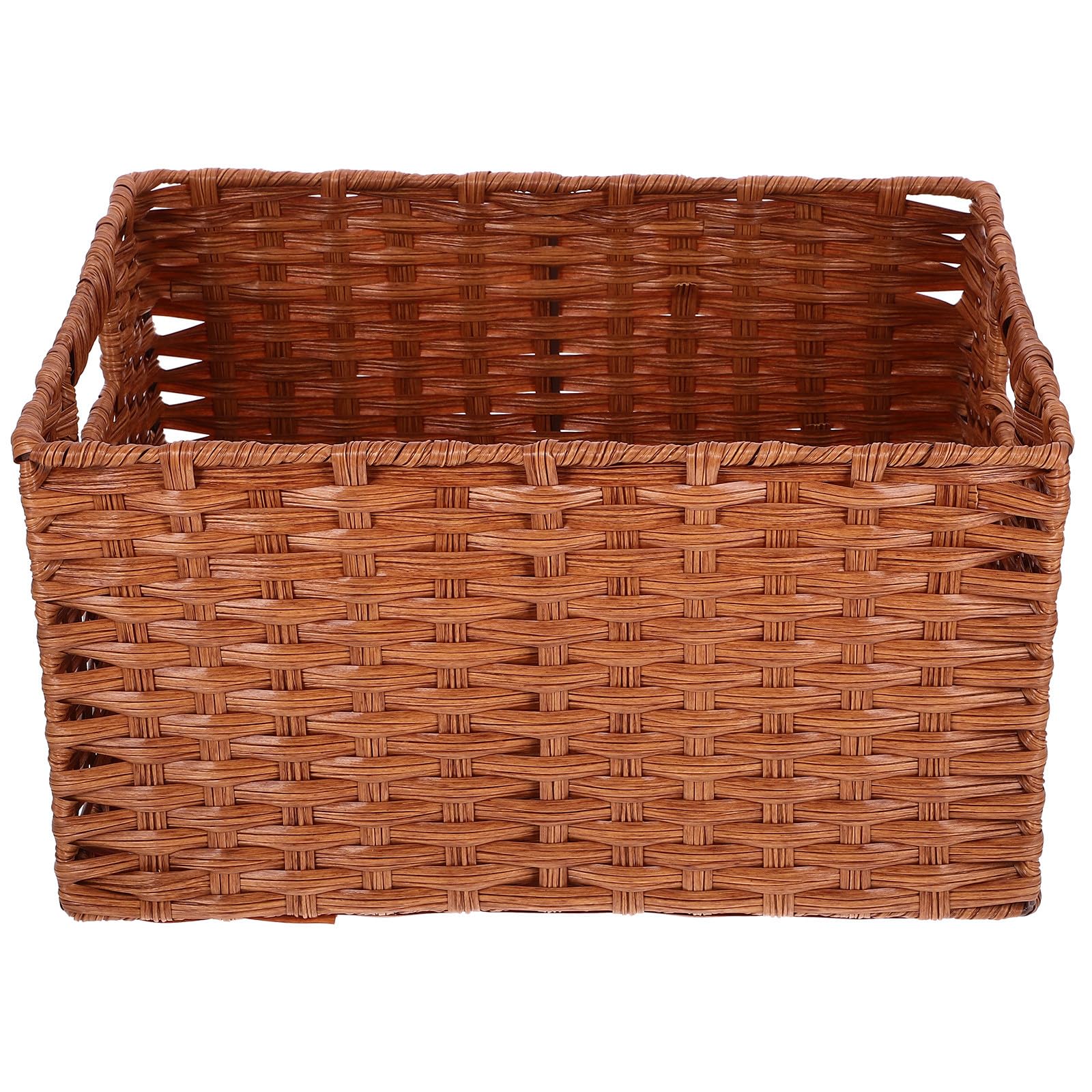 Supvox Großer Desktop Aufbewahrungskorb aus Eisen und Pp mit Retro Imitat Rattan Muster Stilvoller Haushaltsorganisator für Büro und Schreibtisch Langlebig und Praktisch