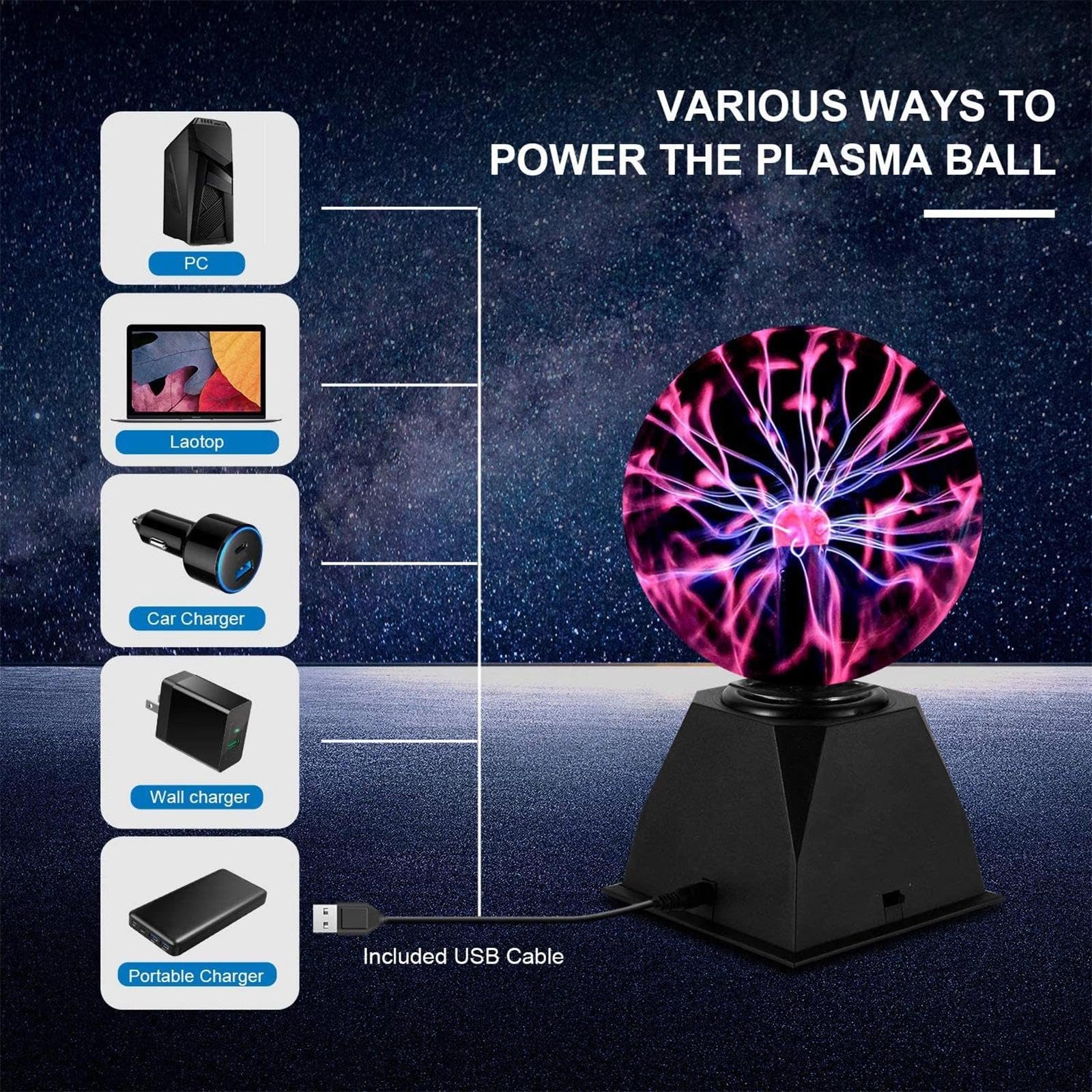 Magische Plasmakugel, Plasma Ball Lampe, Elektrostatische Kugel Berührungsempfindliche Blitzkugel Magische Leucht Ball für Partydekorationen, Magische Requisiten, Heimbeleuchtung(8 zoll)