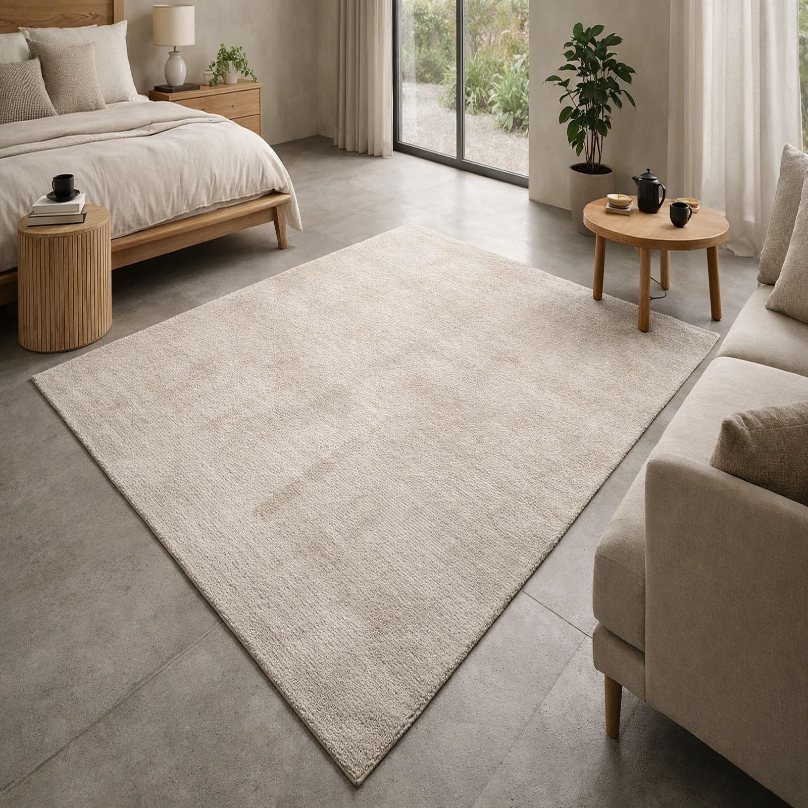 Tapis poils ras facile à nettoyer beige pour couloir et salon