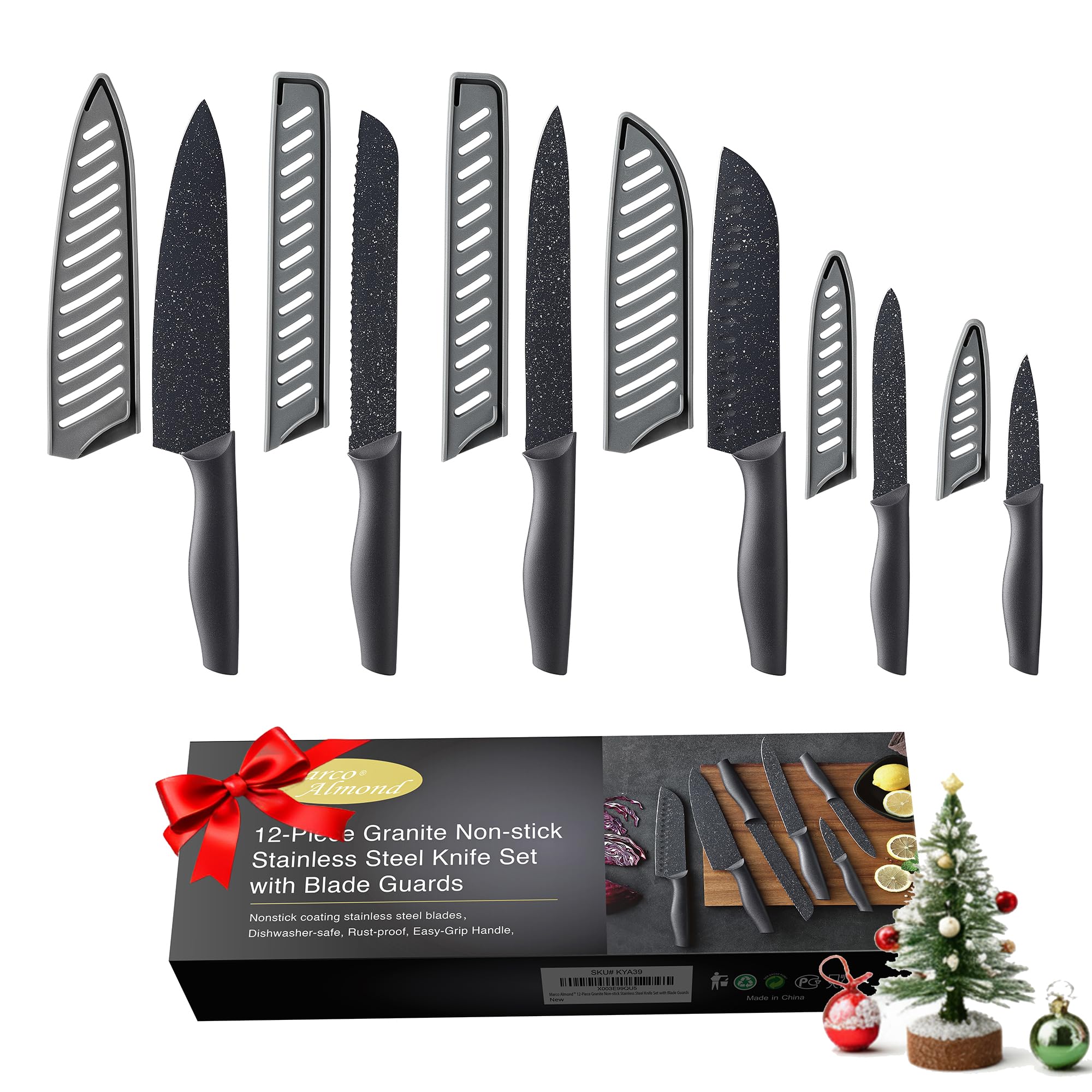 Marco Almond Kitchen Knife Set 12 PC Chef Knife Set Black