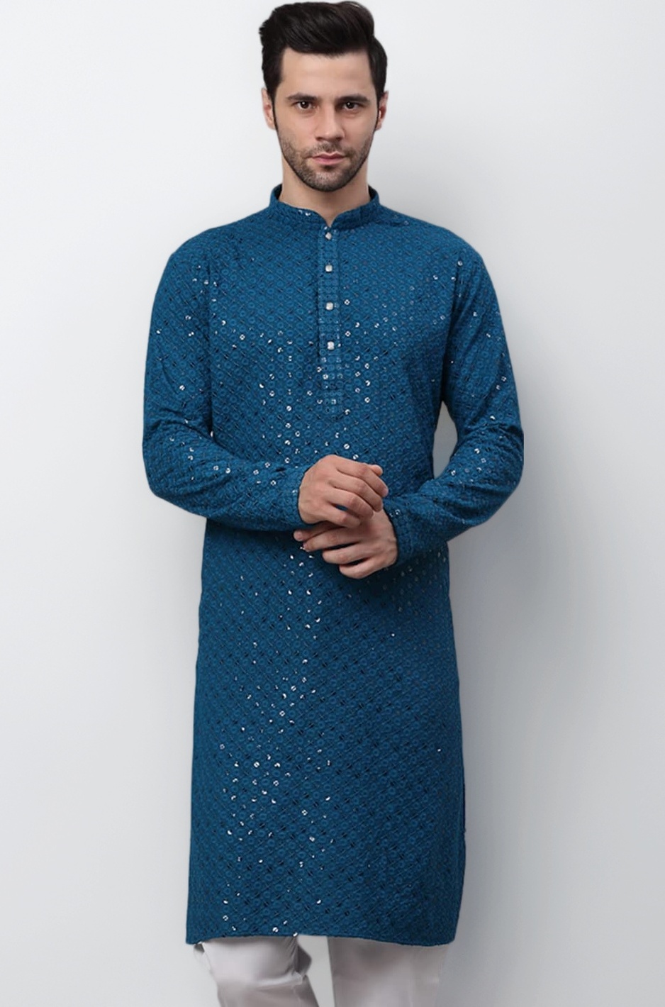 Jompers Men's Chikankari Embroidered and Sequence Kurtas