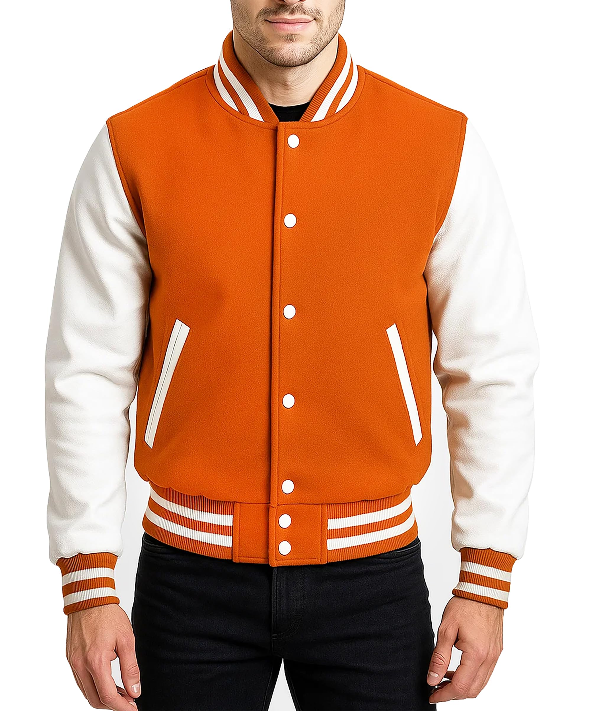 Men's Varsity Jacket Faux Leather Sleeve Wool Blend Letterman Jacket - High School Baseball Bomber Jackets for Men