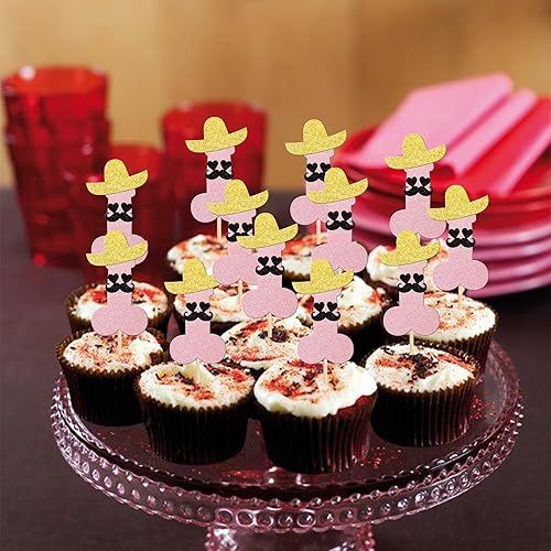 Miniatura 4 de ZHUOWEISM 24 adornos para cupcakes con sombrero, barba, brillantina, para cupcakes, para despedida de soltera, decoraciones divertidas para tartas,
