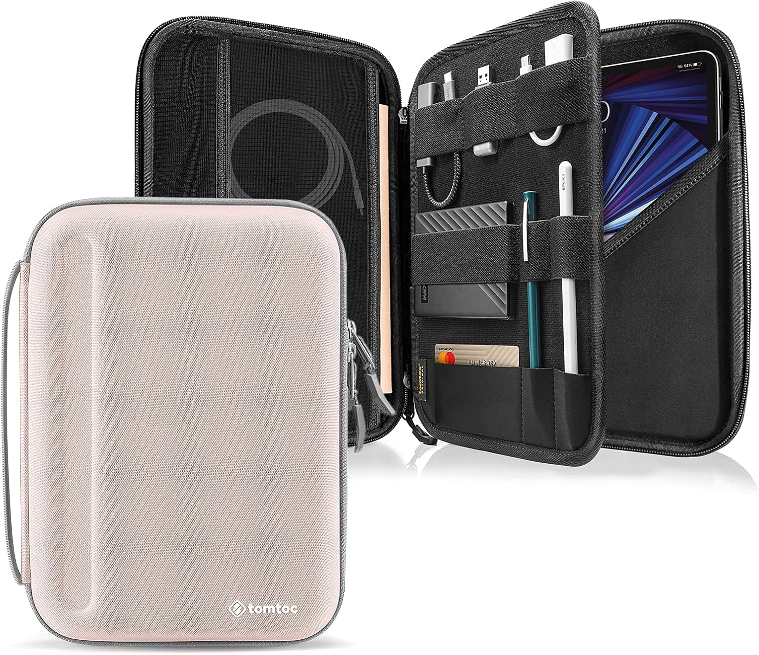 tomtoc Portfolio Case for 10.9-inch New iPad Air 5th Gen 2022, 11-inch iPad Pro 3rd/2nd/1st Gen M1 2021, 10.2-in iPad 9/8/7, Carrying Storage Sleeve Bag with Accessories Compartment : Electronics