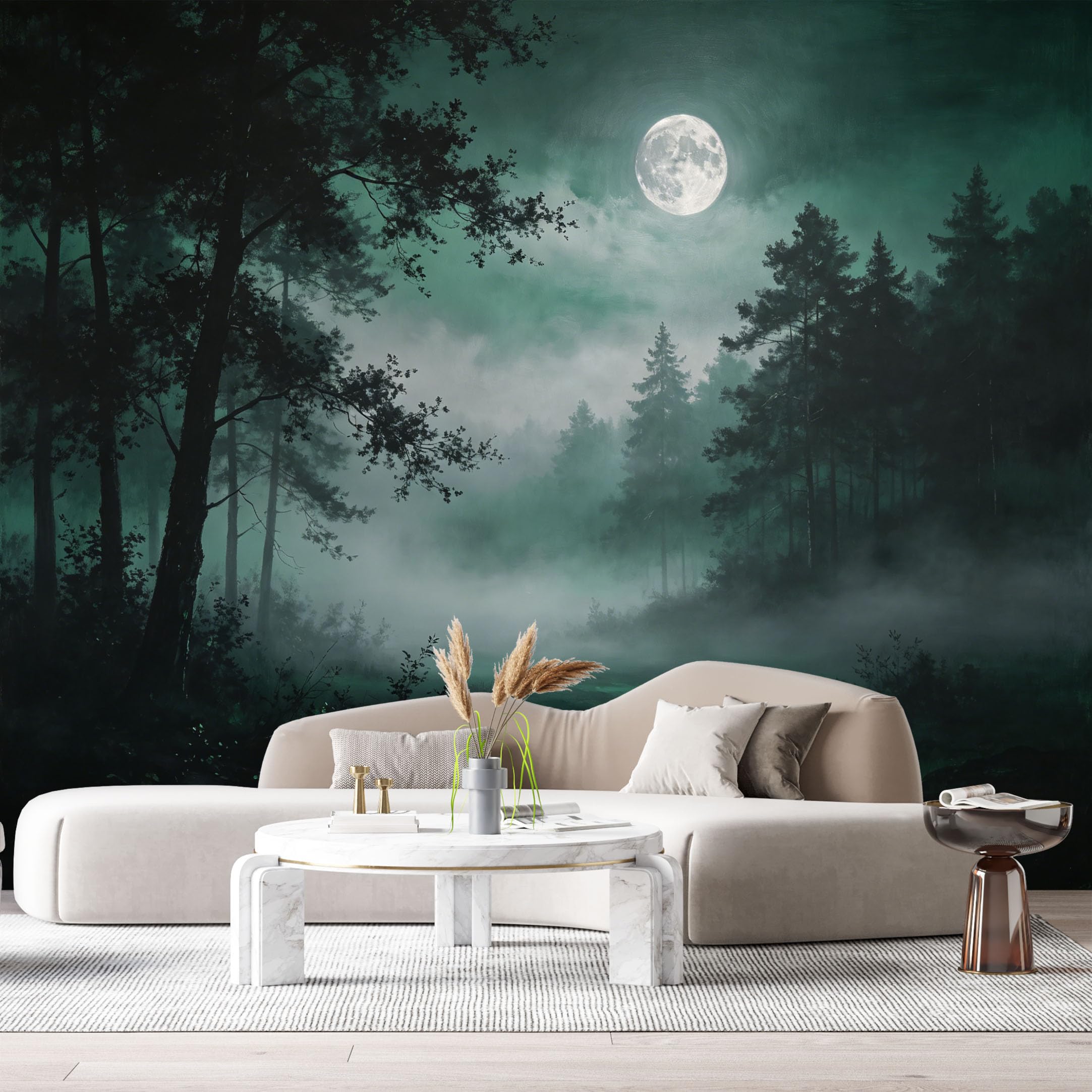 Custom Size Wall Murals Mystic Forest Landscape Moonlight Fog Watercolor SelfAdhesive Wall Fabric Removable Large Wallpaper for Photo Living Room
