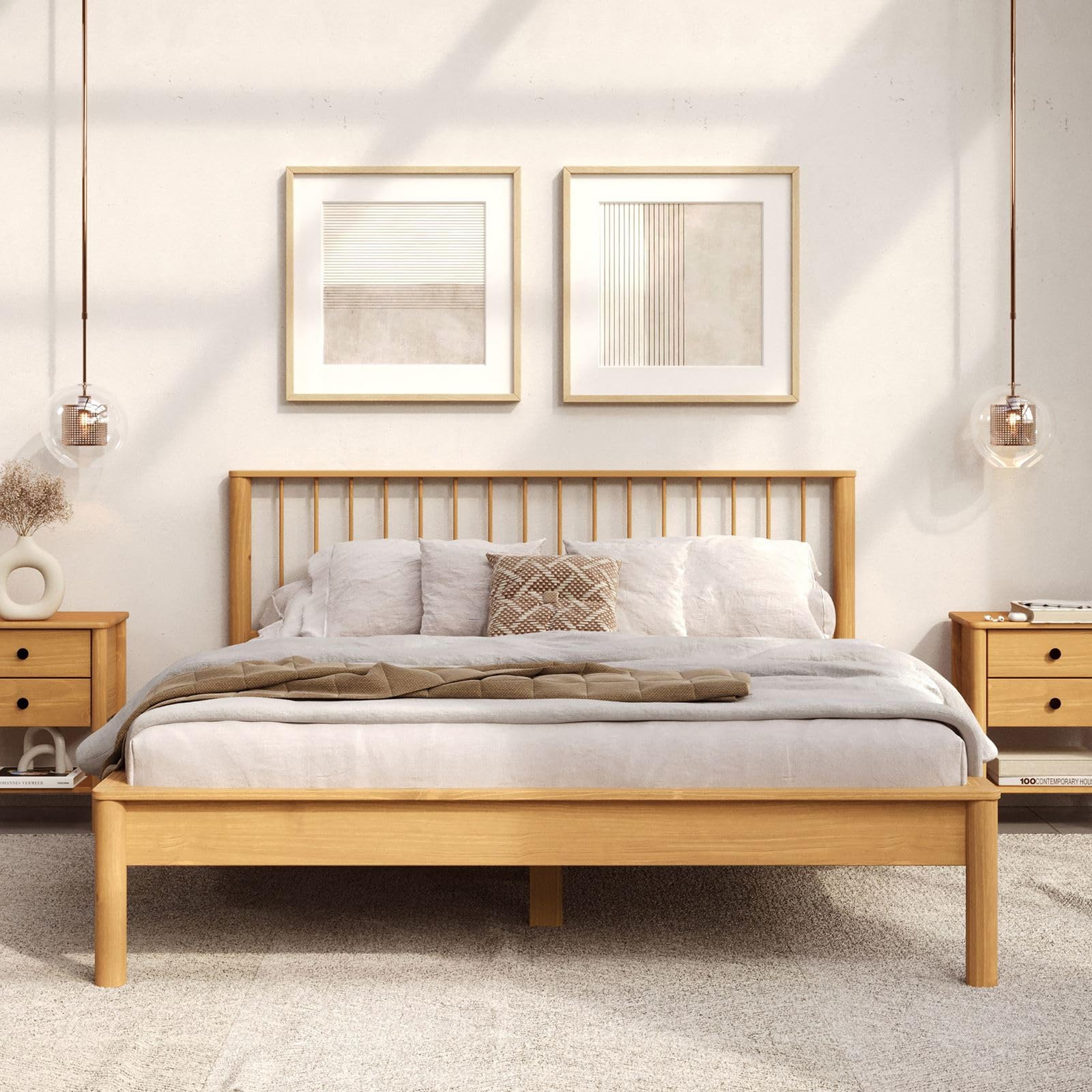 IDIMEX Lit 140 x 190 avec sommier APOANA en Bois Massif Coloris chêne, Cadre Robuste avec tête de lit à barreaux, lit Adulte Double pour Chambre Confortable et Moderne, Structure Stable