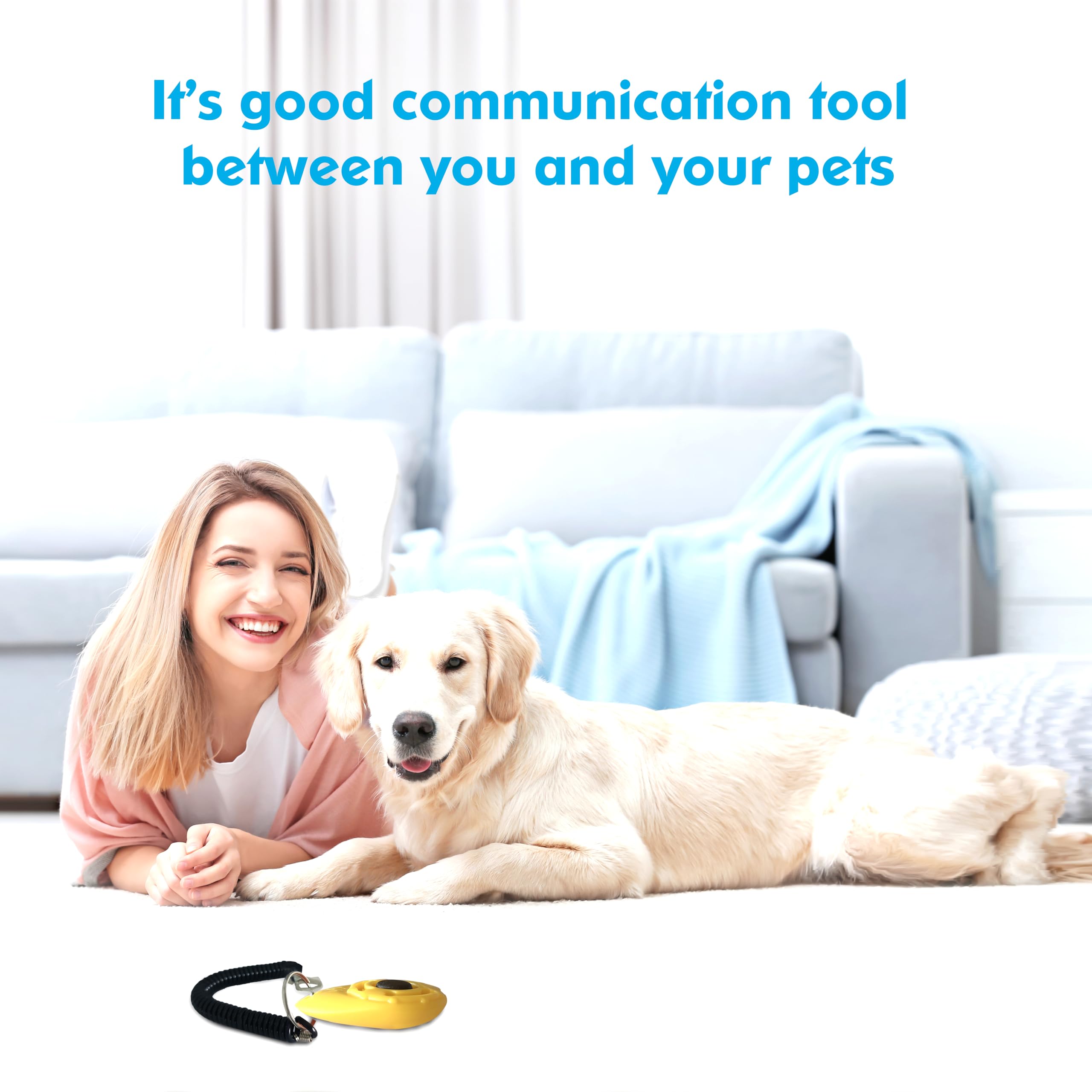 BONSO Clicker de entrenamiento para perros con correa de muñeca ajustable, refuerzo positivo para entrenamiento de mascotas, para perros, gatos y cachorros (amarillo)
