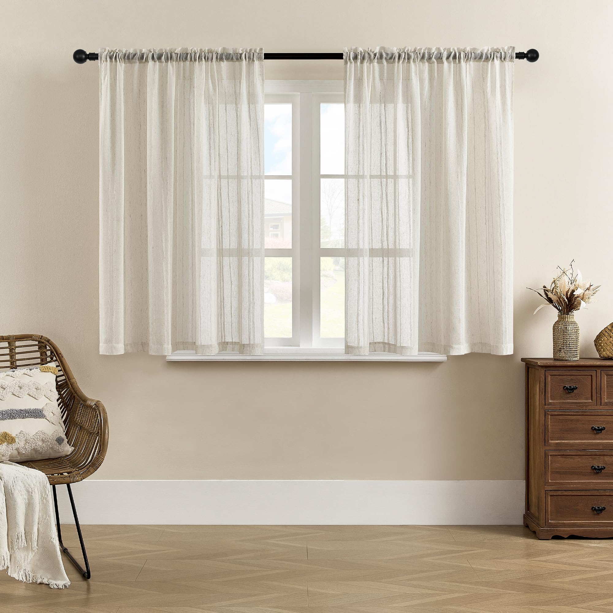 Tony's collection Sheer Curtains White-54 Inches Linen Curtain for Windows, 2 Panels Set Rod Pocket Farmhouse Drapes, Light Filtering Curtain for Living Room/Bedroom (39x54 Inch, White, 2 Panels)