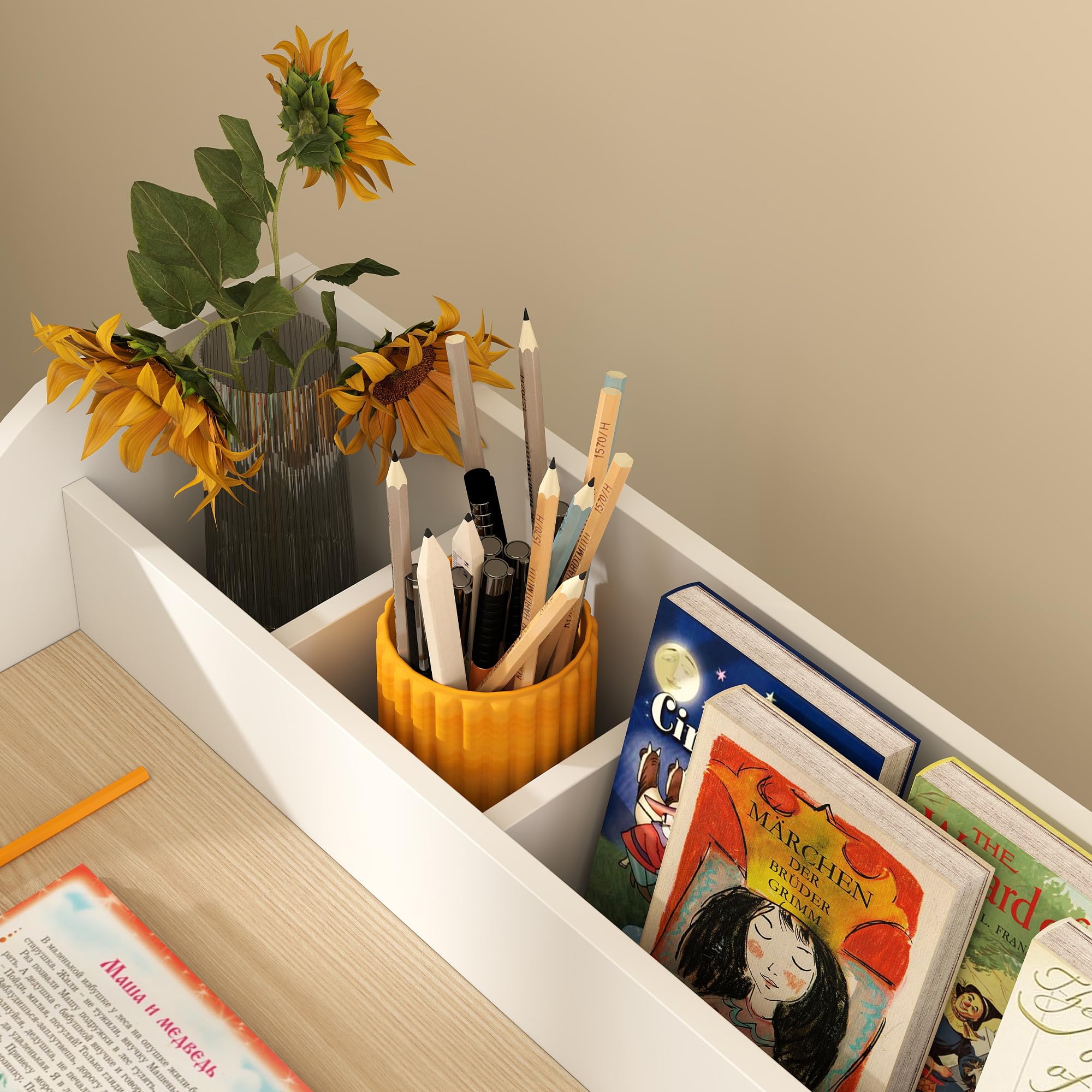AIYAPLAY Ensemble Bureau et Chaise pour Enfant 3 à 8 Ans, Bureau Enfant garçon Fille avec Chaise, Compartiments et étagères Ouverts, pour Chambre à Coucher, Salle de Jeux, crèche, Effet Bois Naturel