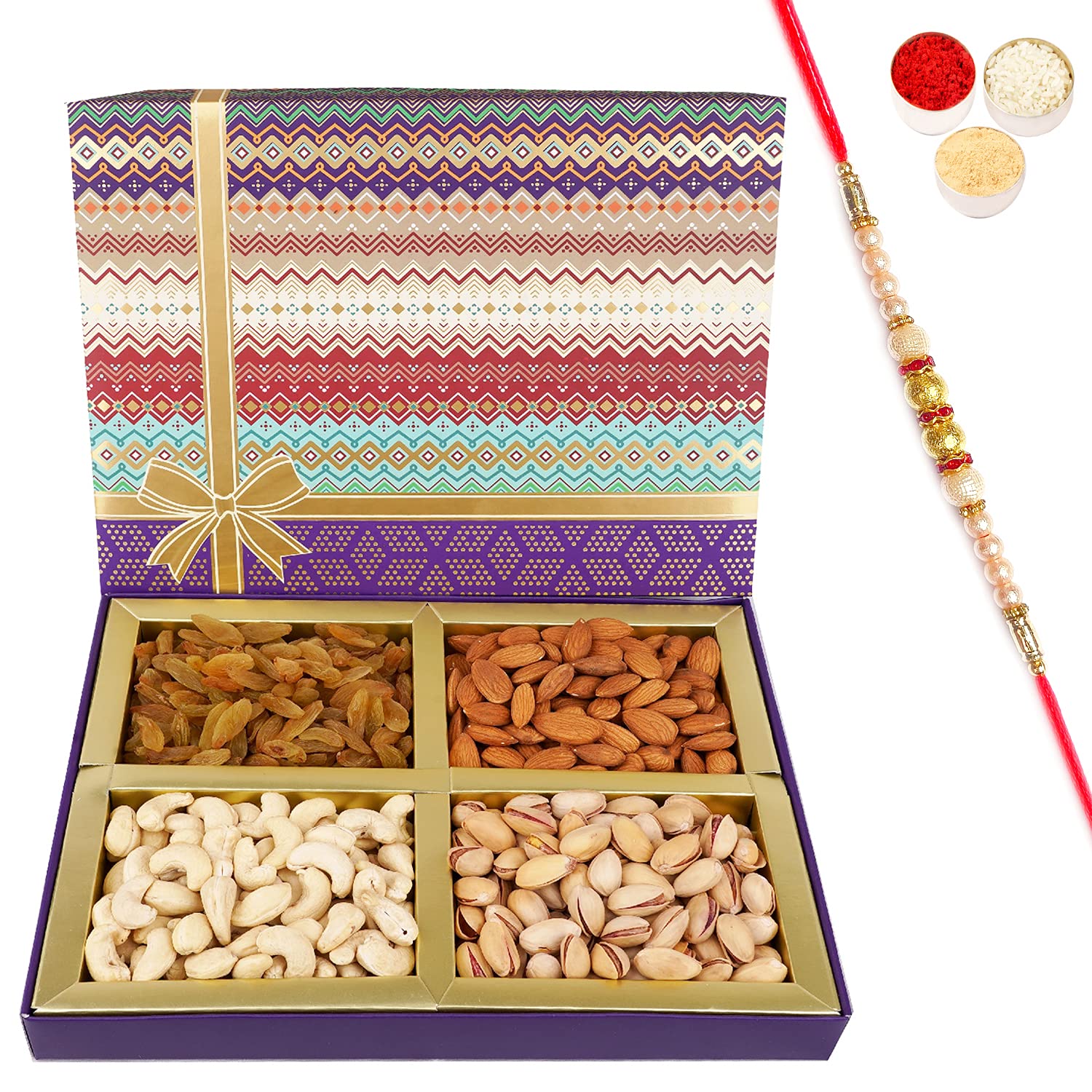 Jaiccha Ghasitaram Rakhi Gifts for Brothers Fruit n Nut Dryfruit Box 1000 GMS with Pearl Rakhi