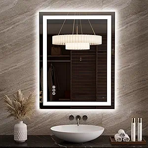 LOAAO 27.6"x35.4" LED Mirror for Bathroom, Lighted Bathroom Mirror with Lights, Anti-Fog, Dimmable, Memory Function, Easy to Install, Clear Reflection