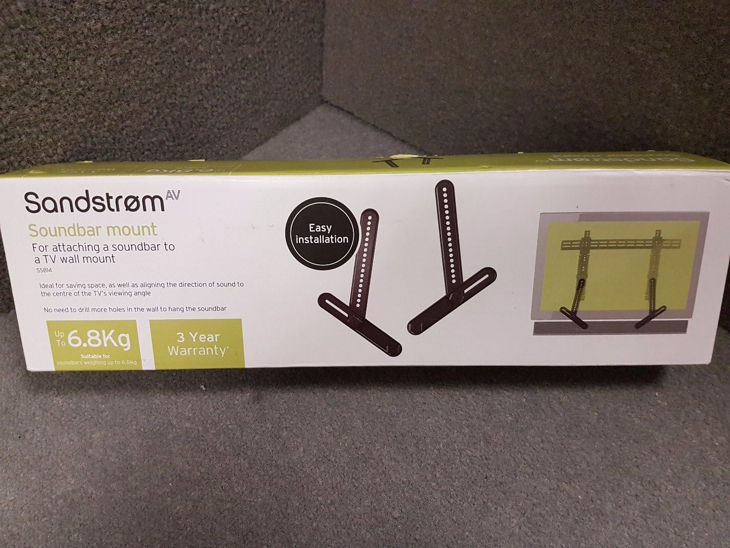 Sandstrom SSB14 Soundbar Bracket, Attaching a sound bar weighing <6.8kgs to a TV wall mount
