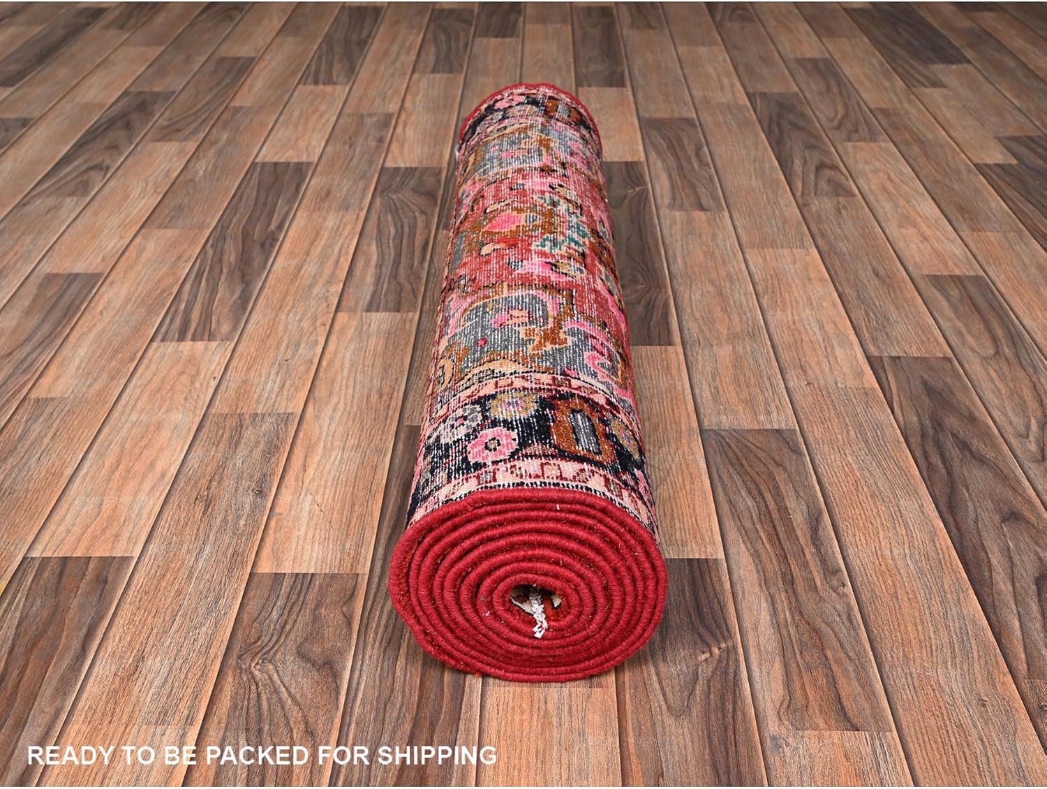Hand Knotted Wool Oriental Runner Rug, Red Flower Design, 3'x9'4", Traditional Persian Style Hallway Carpet
