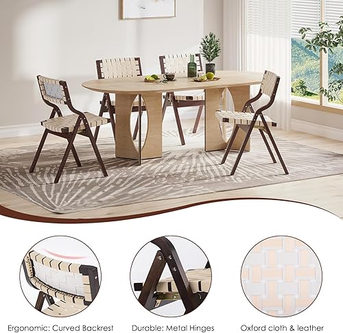 Miniatura 5 de Soohow Sillas plegables de madera, sillas plegables de madera para interiores, sillas de comedor apilables para cocina y comedor, asiento tejido y