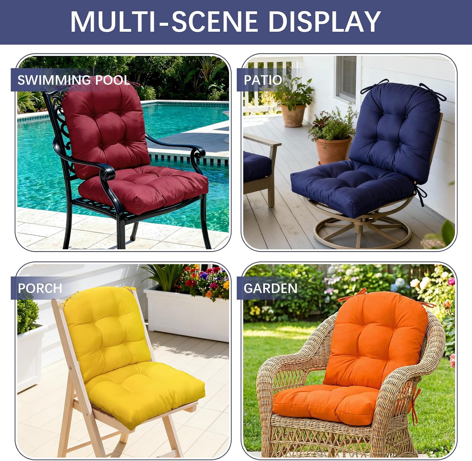 Gnostik 2 Pack Outdoor Wicker Chair Cushions Waterproof Rocking Chair Cushion Floral U Shaped Patio Replacement Cushions with Ties for Porch, Garden,18.6" x 18.6", Hawaiian