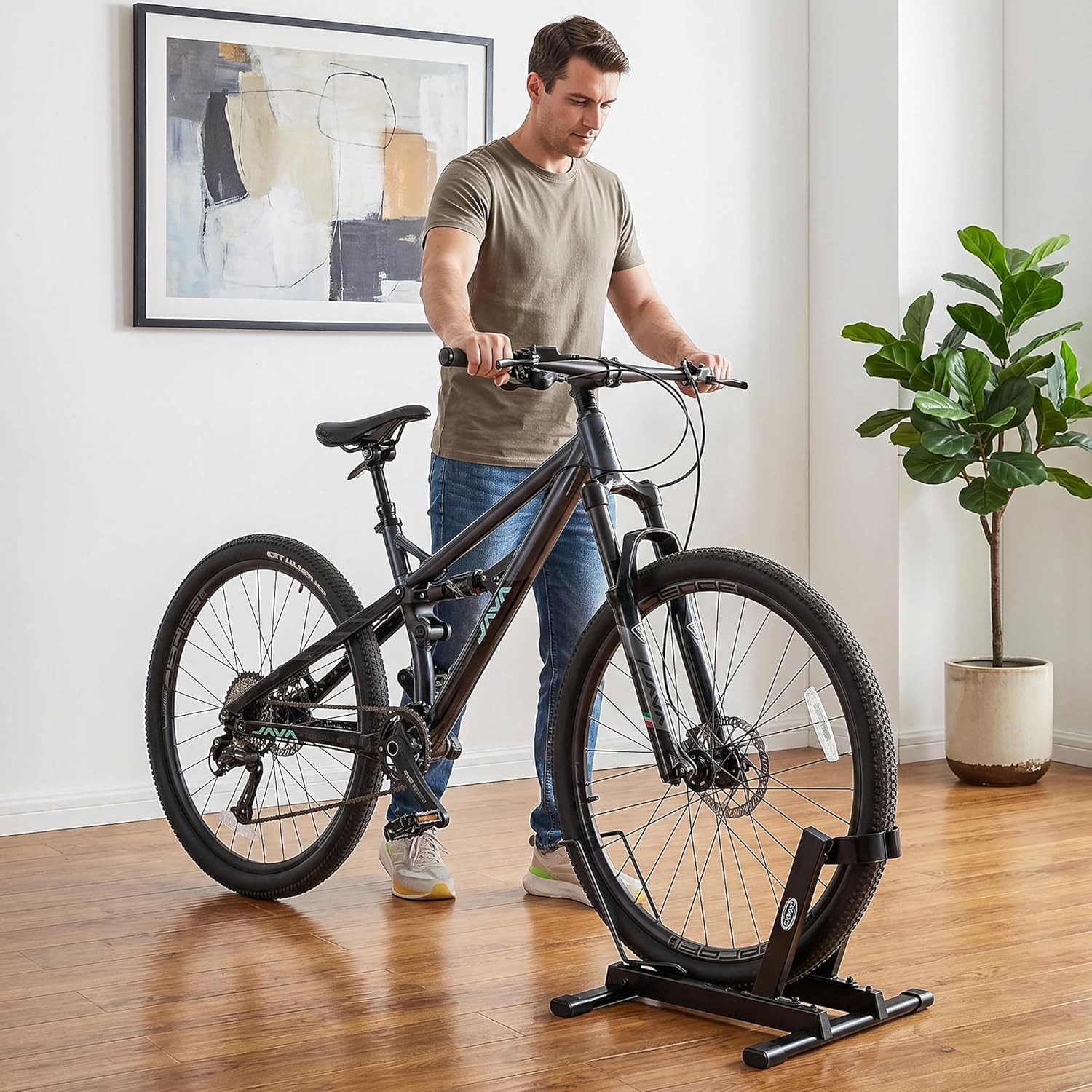 CXWXC Support de vélo de garage - Support de sol pour vélos de 20 à 29 pouces - Largeur des pneus 10,2 cm - Support de vélo électrique durable et peu encombrant