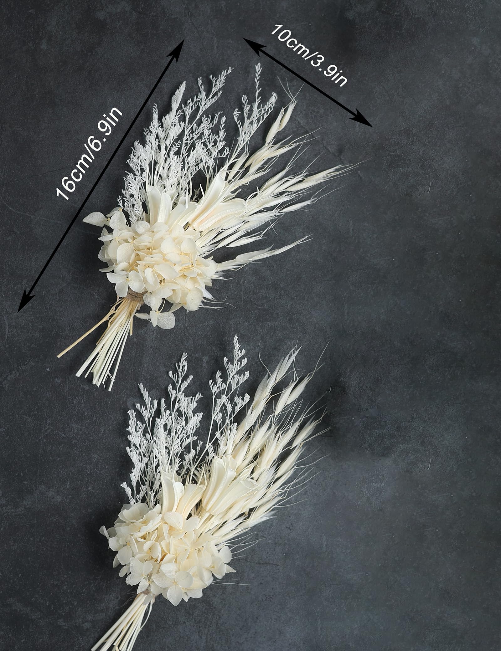 Bukiet mini suszonych kwiatów (6 sztuk), bukiet suszonych kwiatów na stół weselny w stylu boho, suszona trawa pampasowa, pana młodego i drużba boutonniere, suszone kwiaty do ciasta. (biały)