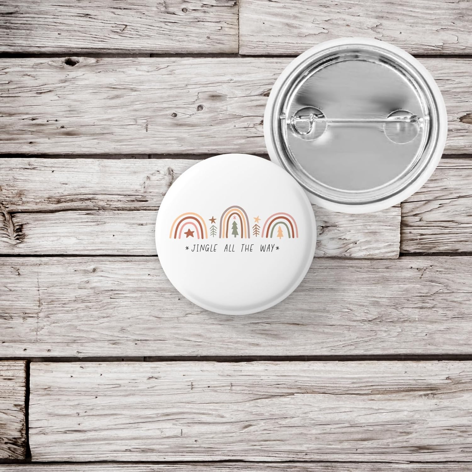 Jingle All The Way Christmas Pin Button – Minimal Rainbow Holiday Pin – Cute Winter Aesthetic Badge – Festive Christmas Accessory & Stocking Stuffer