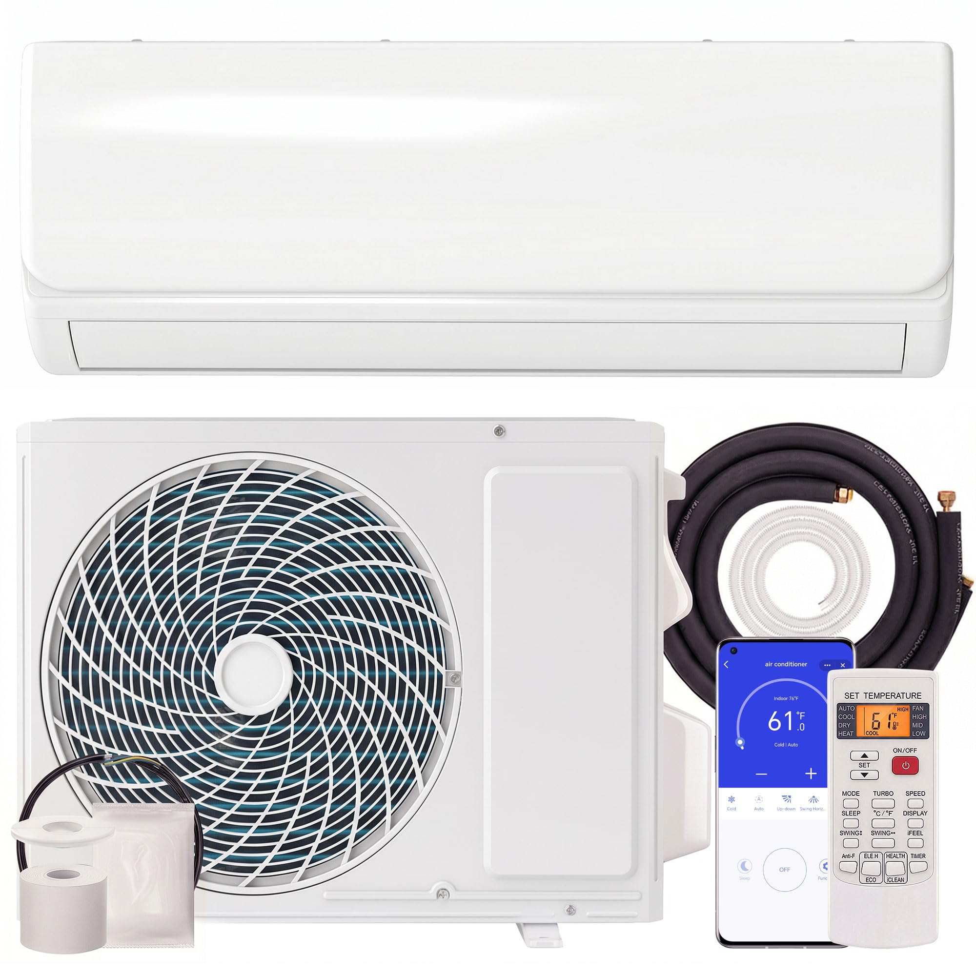 HOMCOM Aire Acondicionado Split 12000 BTU, Bomba de Calor, Aire Acondicionado Inverter, Clase A++, WiFi y Control por Voz, hasta 18 m², Pantalla LED, Mando a Distancia