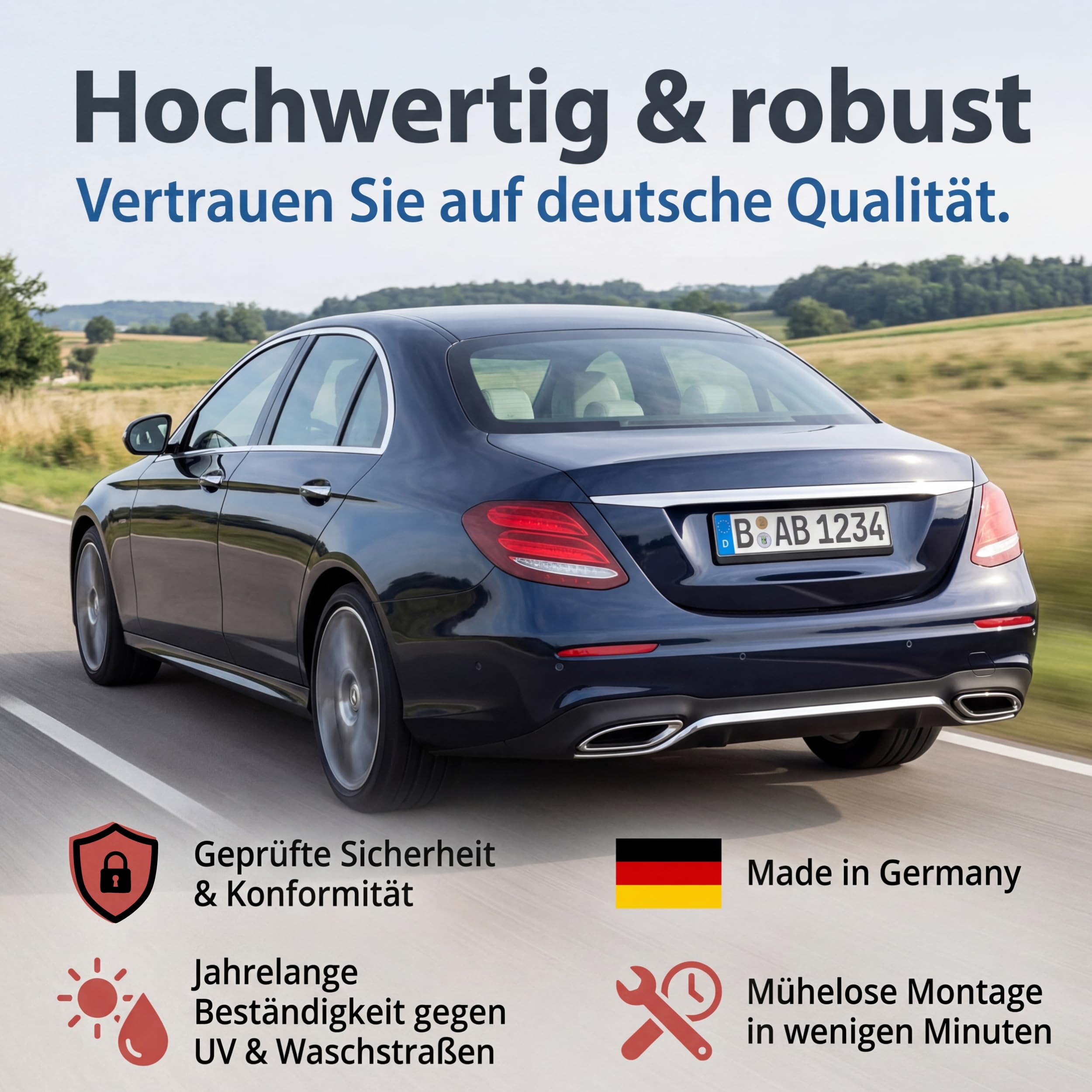 Portatarga per auto nero, rinforzo per targa cornice portatarga set da 2 pezzi - Made in Germany