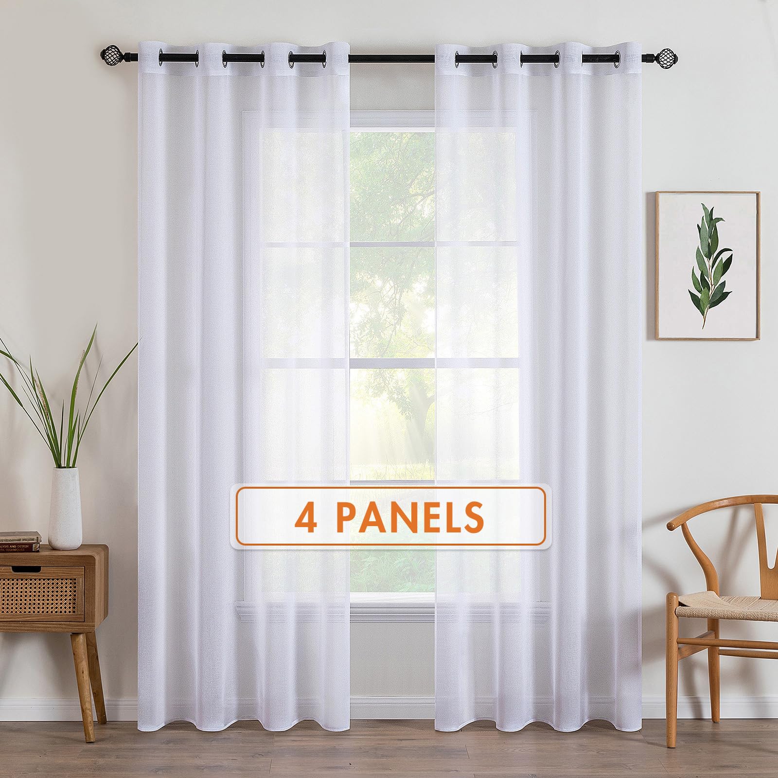 MIULEE Tende Trasparenti in Voile Con Occhielli Morbidi Finestre per Camera da Letto e per Salotto Eleganti Soggiorno 4 Pannelli 140x245cm Bianco