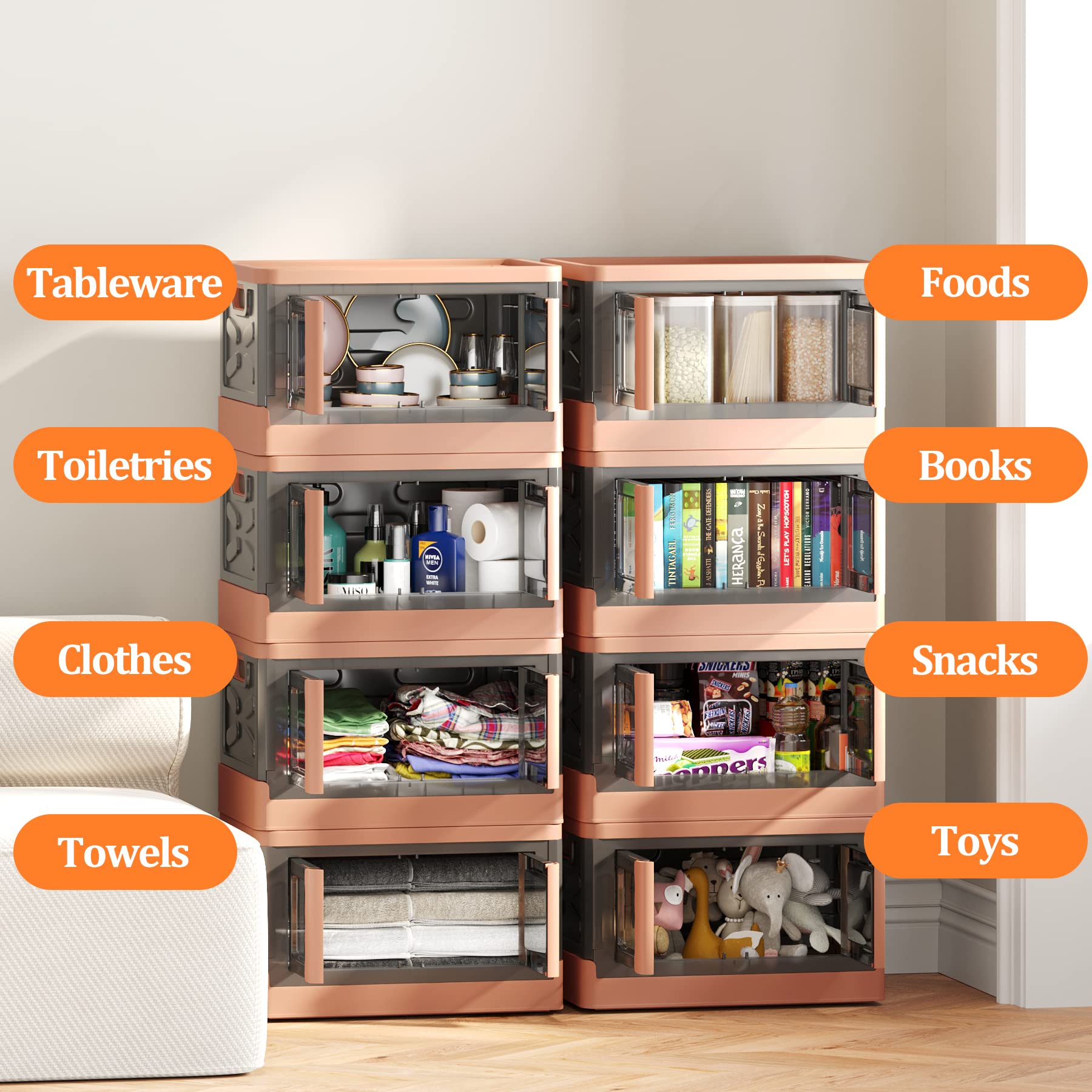 KLONVS Storage Bins with Lids, Stackable Storage Bins with Wheels & Folding Plastic Storage Boxes 4 Set, Storage Containers for Closet Office Organizing, Clothes, Toys, Books, 52 Gallons