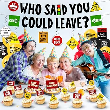 Funny Farewell Party Decorations, Who Said You Could Leave Banner, Hanging Swirls Balloons Cake Topper Set, Coworker Going Away Party Decorations for Men Women