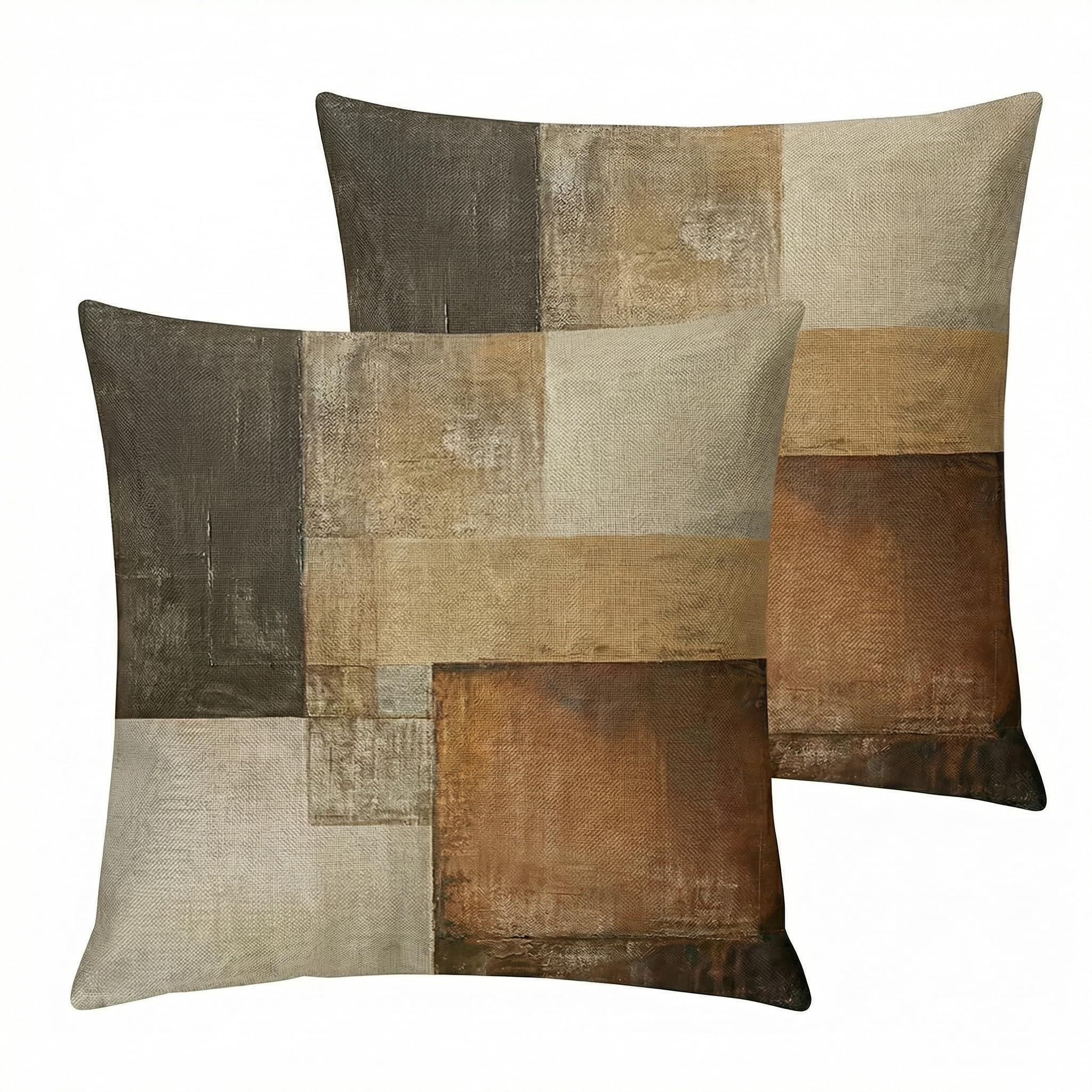 PVOODIRE 2 Pack Tartan Cushion Covers 45x45cm - Linen Sofa Covers No Insert for Living Room Bedroom — image 1
