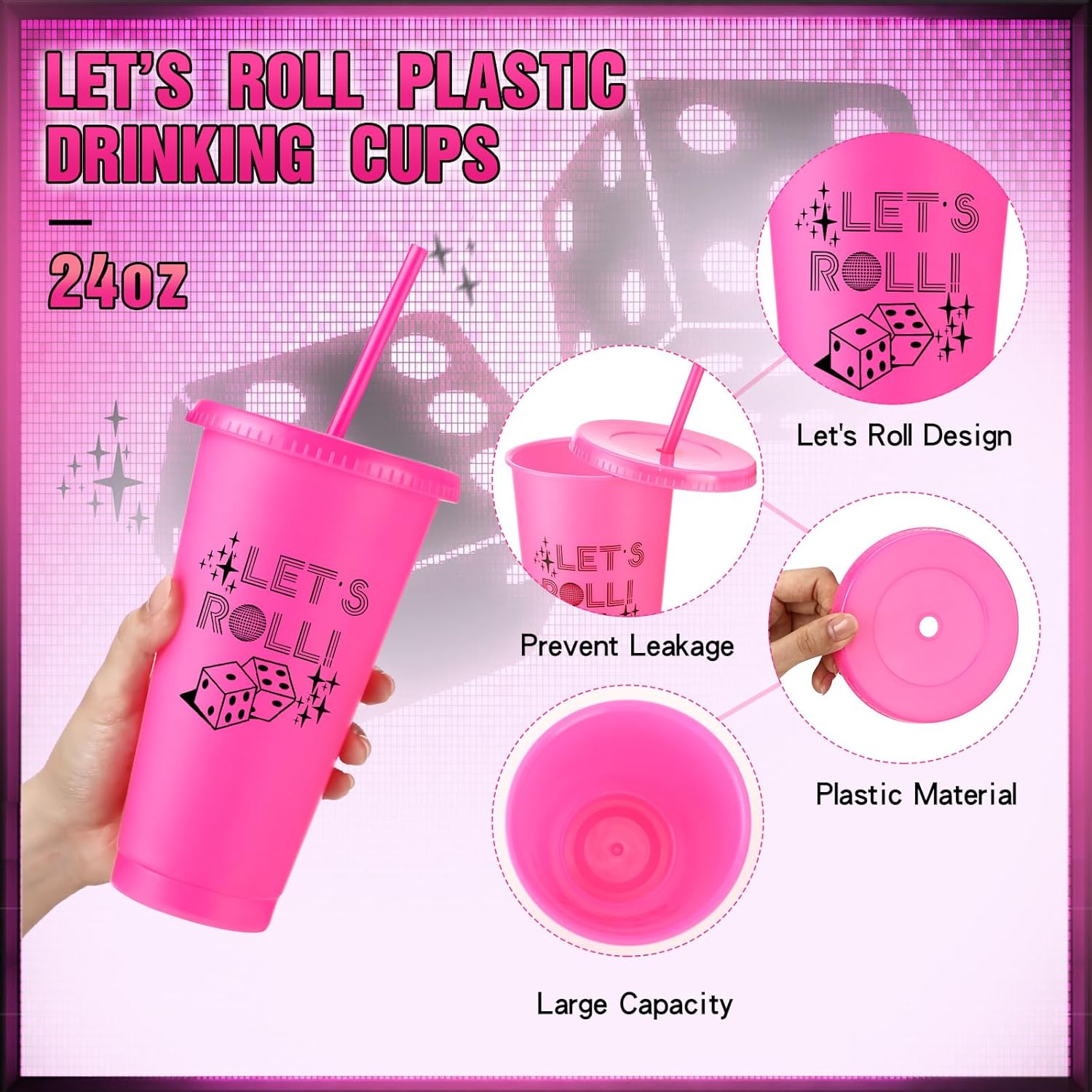 12 Pcs Bunco Party Supplies Bulk for Women 24oz Bunco Cups Let's Roll Dice Plastic Tumblers with Lids and Straws for Bachelorette Game Night Casino Party Kpop Y2K Wedding Birthday Favors - Image 3