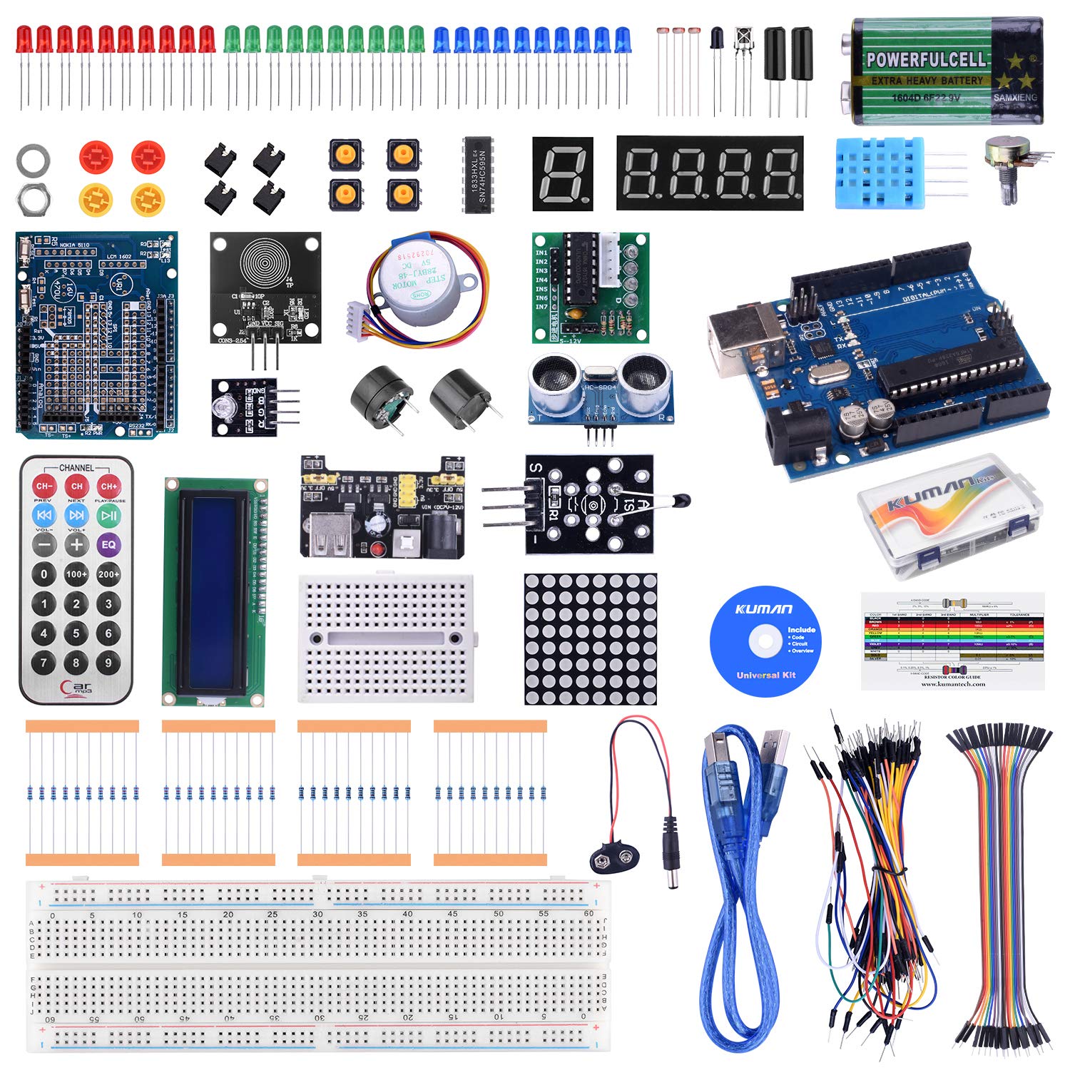 Amazon Com Kuman Complete Starter Kit With Detailed Tutorial And Reliable Components For Arduino Project Mega 2560 Robot Breadboard Kits Computers Accessories