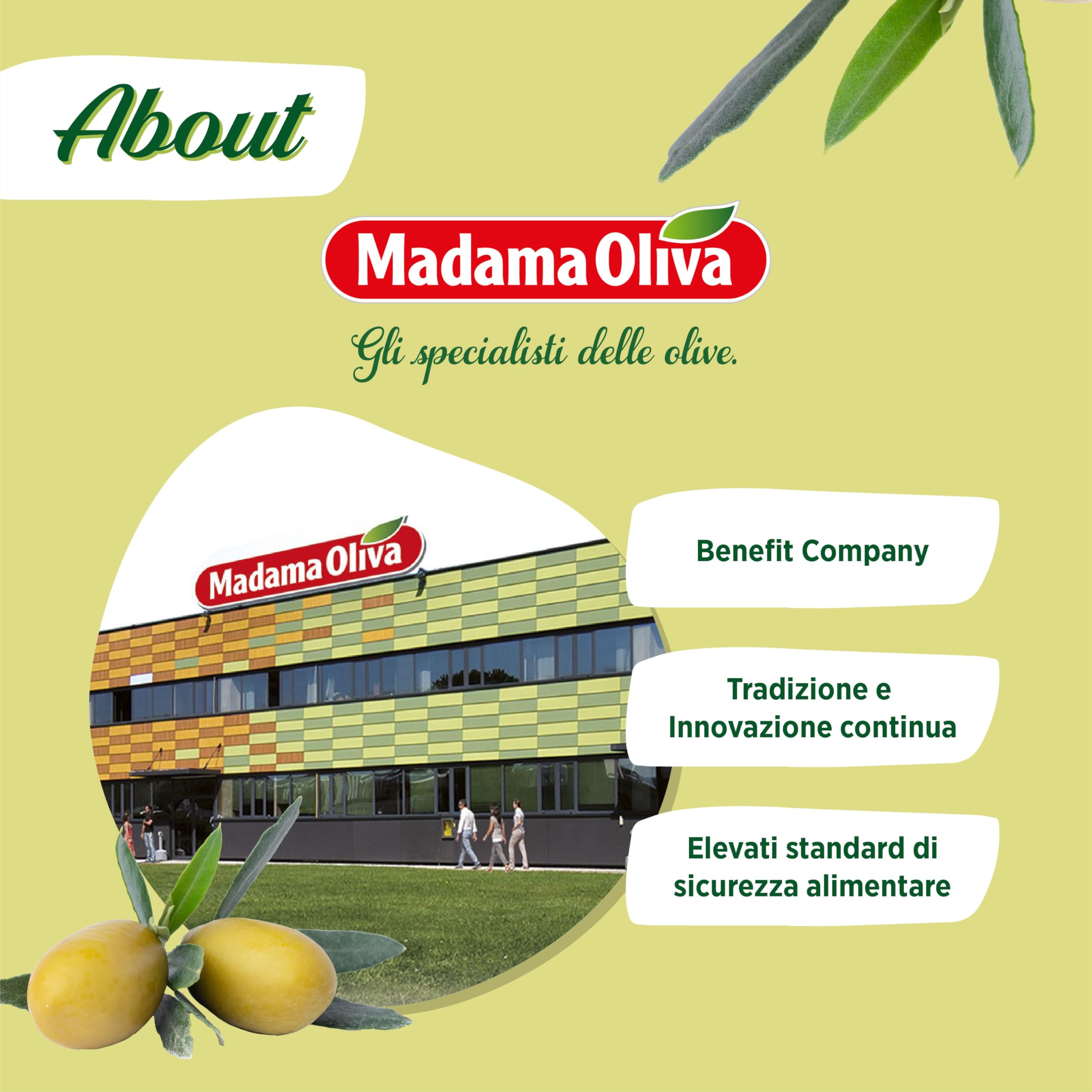 MADAMA OLIVA, Olive Halkidiki, Olive Verdi Dolci Giganti, Polpa Ricca, Soda e Succosa, Ideale per Aperitivi, Senza Conservanti Aggiunti, 6 x 250 gr