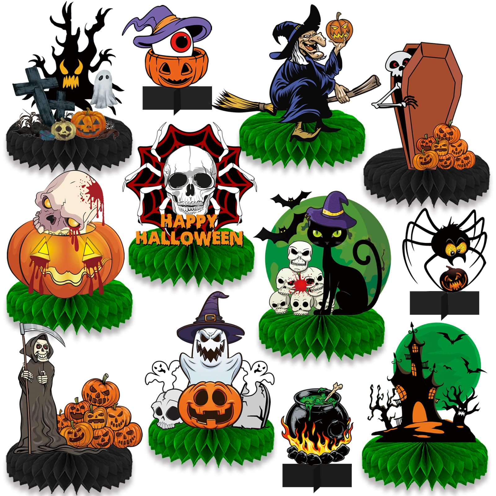 12pcs Halloween Decorations Honeycomb Centerpieces，green Bloody Halloween Centerpieces ，Tables Toppers Party Decorations Supplies, Halloween Table Centerpieces for Halloween Party Decorations