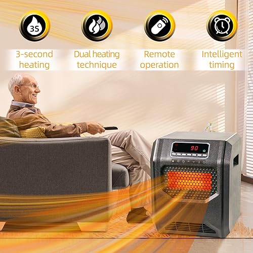 Miniatura 4 de Calentador de espacio de cuarzo para uso en interiores RealSmart 1500W Calentador eléctrico de control remoto Calentador infrarrojo Oficina