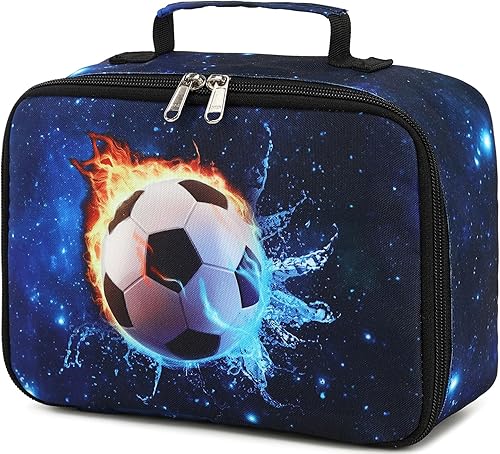 Miniatura 6 de Fiambrera de fútbol para niños y niñas, bolsa de almuerzo aislada, reutilizable, kit de bolsa de almuerzo para viajes escolares