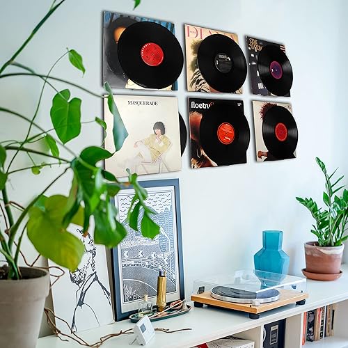 Miniatura 5 de WANLIAN Estante de vinilo transparente para discos de pared, paquete de 6 unidades, soporte de vinilo para pared, soporte de discos de acrílico para