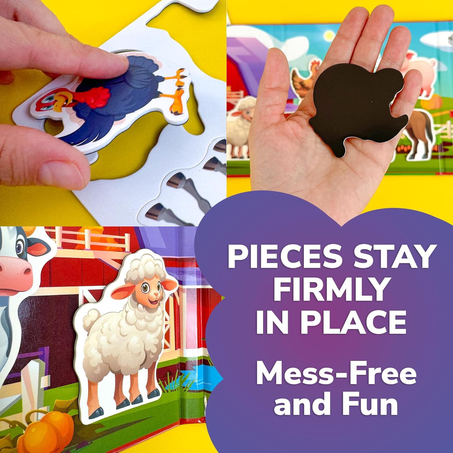 QUOKKA Travel Magnetic Puzzles for Toddlers 1-3 – 20+Pcs Happy Farm Toy Game with Extra-Long Play Book for Kids Ages 3-5 – Fun Travel Game Ages 2-4 – Strong Magnets for Car Activities – Version II