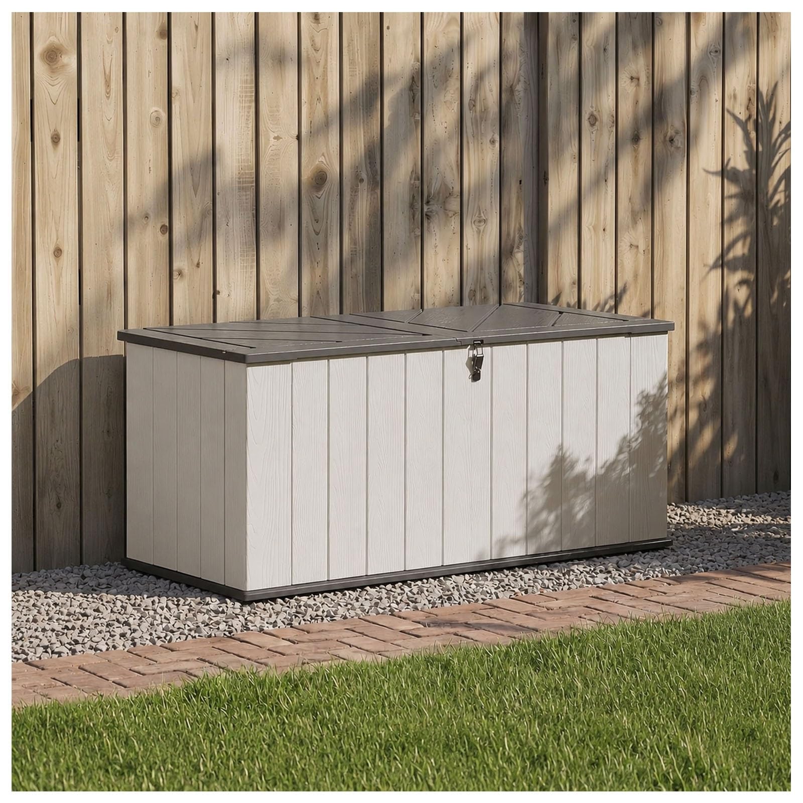 Generico Baule da esterno 21 piedi³ con coperchio assistito a gas, grigio | Baule HDPE da esterno resistente alle intemperie, bloccabile, per cuscini, attrezzi, piscina e pacchi(White)