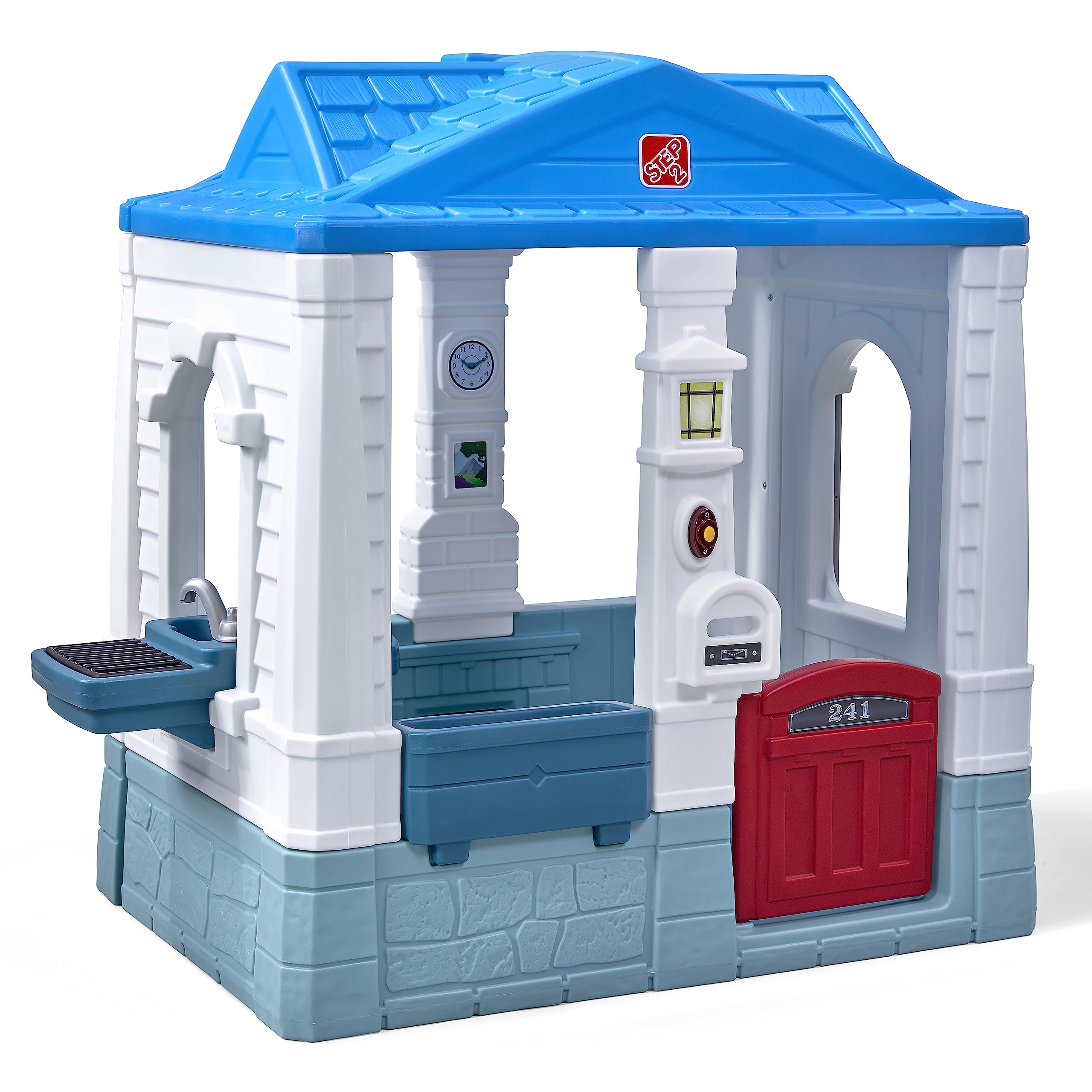Step2 Neat & Tidy Cottage Kids Playhouse, Indoor and Outdoor Playset, Interactive Sounds, Toddlers 1.5+ Years Old, Easy to Assemble Backyard Discovery Playhouse, Blue