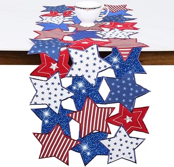 4th of July Table Runner, Patriotic Table Decorations for Memorial Day | Red White and Blue Runner 36 inches Long for Small Dining Coffee Table,Stars Memorial Day Independence Day Stripes Flag