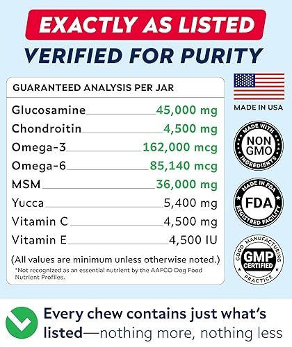 Miniatura 7 de Golosinas de glucosamina para perros  Suplemento de cadera y articulaciones con aceite de pescado omega-3  condroitina, MSM  Masticables de
