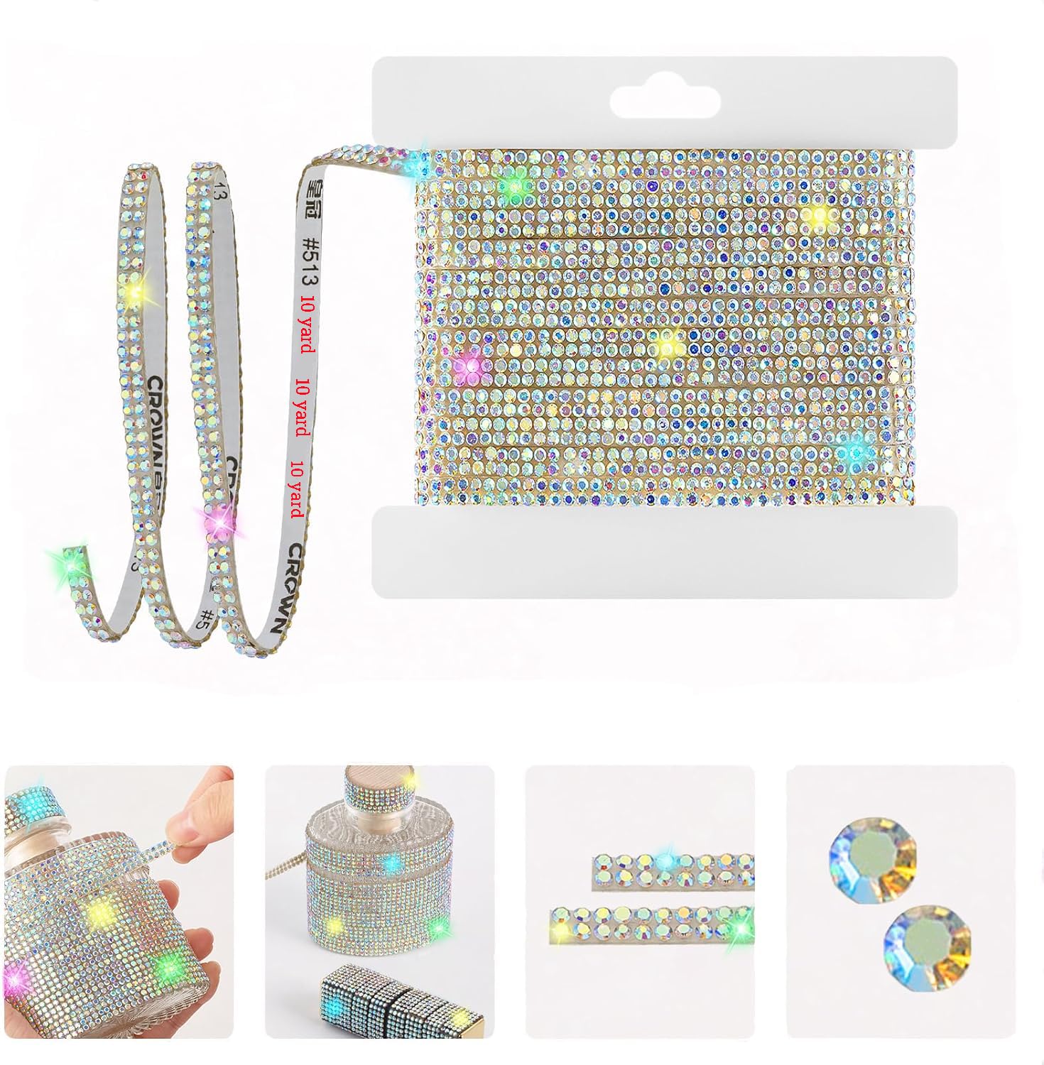 Photo 1 of LYXMYGS 10-Yard Rhinestone Ribbon Self Adhesive Crystal Rhinestones, 2-Rows Bedazzling Strips, 10-Yard Rhinestone Strips for DIY Craft, Rhinestones for Crafting, Home Decor, AB Crystal