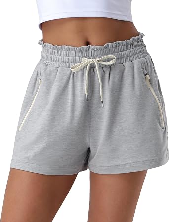 Pioneer Camp Womens Sweat Shorts with 2 Zipper Pockets High Waist Athletic Shorts Workout Running Casual Gym Lounge