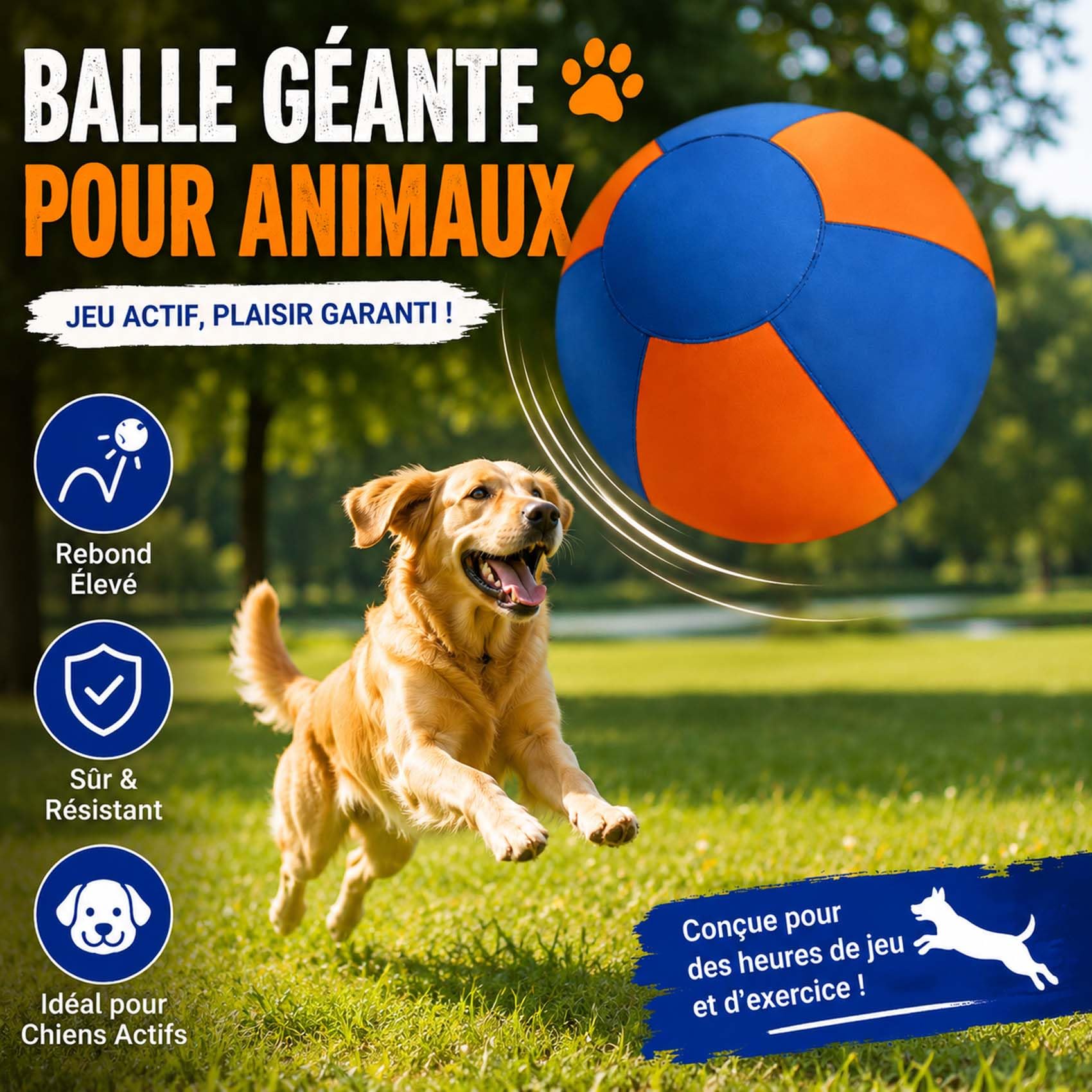 Leyof Grosse Balle pour Chien, Jouet Interactif Résistant et Facile à Nettoyer, Anti-Anxiété pour Petits, Moyens et Grands Chiens, Jeu Intérieur Extérieur, Les Comportements (Bleu orangé,65 cm)