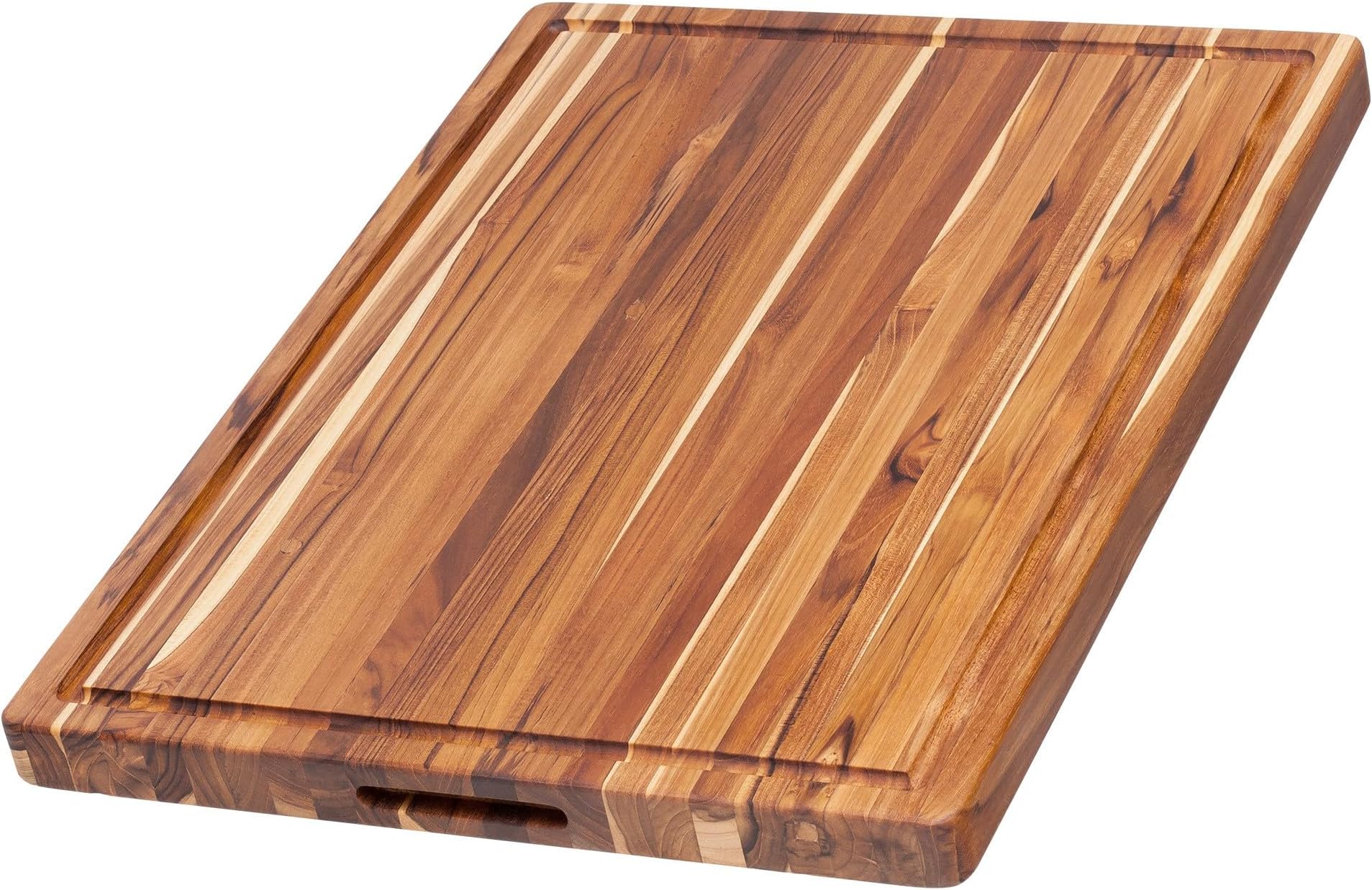 Teakhaus 6" x 21" x 1.5" Rectangular Teak Chopping Board with Handles and Juice Channel