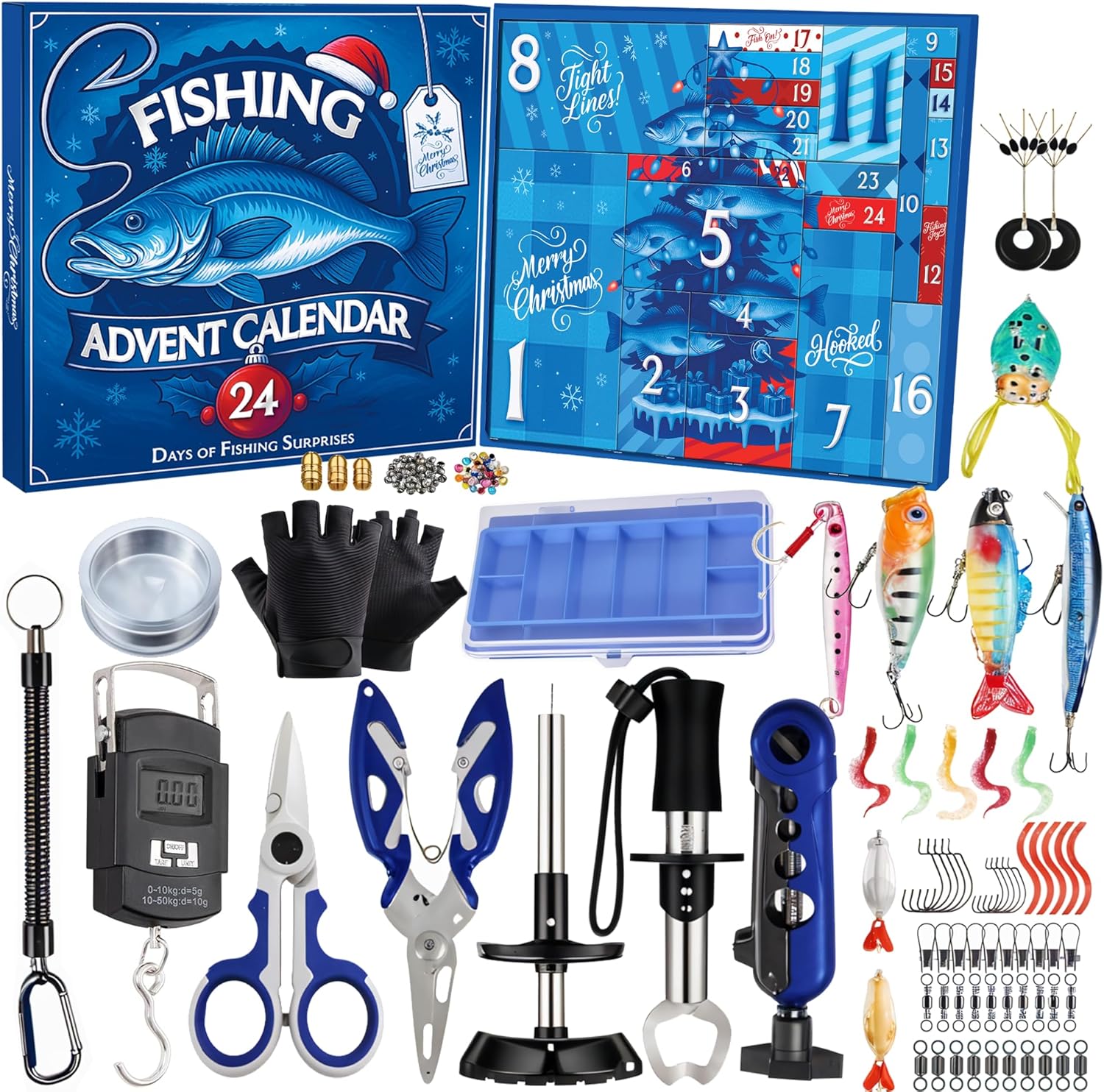 Fishing Advent Calendar 2025 Men Teen Boys, 24 Days Countdown to Christmas Calendar with Assorted Fishing Accessories Surprise Gifts for Father Brother Husband