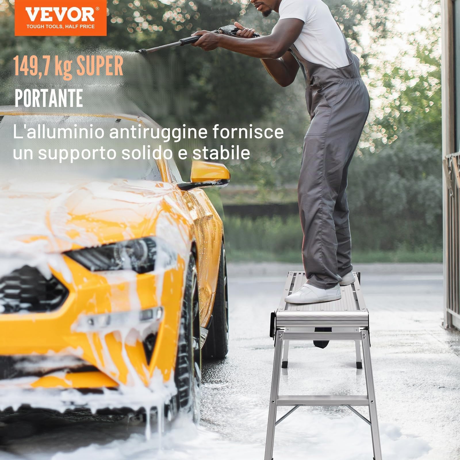 VEVOR Piattaforma da Lavoro in Alluminio Pieghevole Portatile Carico Max. 150 kg Uso Interno Esterno,Sgabello da Lavoro Basso in Alluminio Pieghevole 50,8 x 76 x 30 cm, Argento
