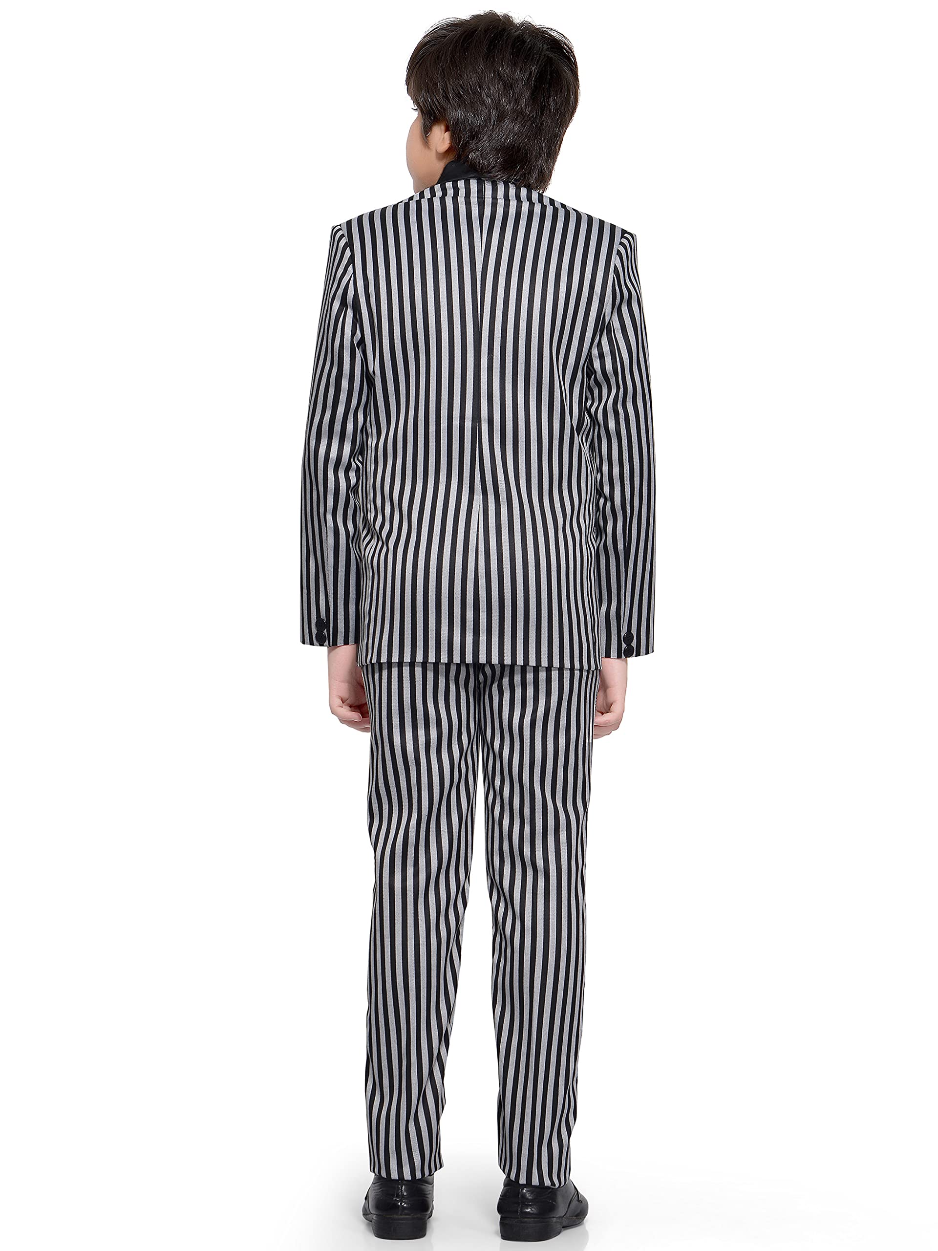 Jeetethnics Boys Black Striped Coat Suit Set with Waistcoat Shirt and Trousers (9080) 1