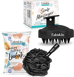 FABSKIN Loofah for Bathing & Scalp Massager Shampoo Brush Combo For Men & Women | Black