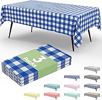 Vista 170 de Smiry Paquete de 10 Manteles Desechables de Cuadros Vichy Azules - 54" x 108" Mantel de Plástico de Servicio Pesado, Cubiertas de Mesa Impermeables